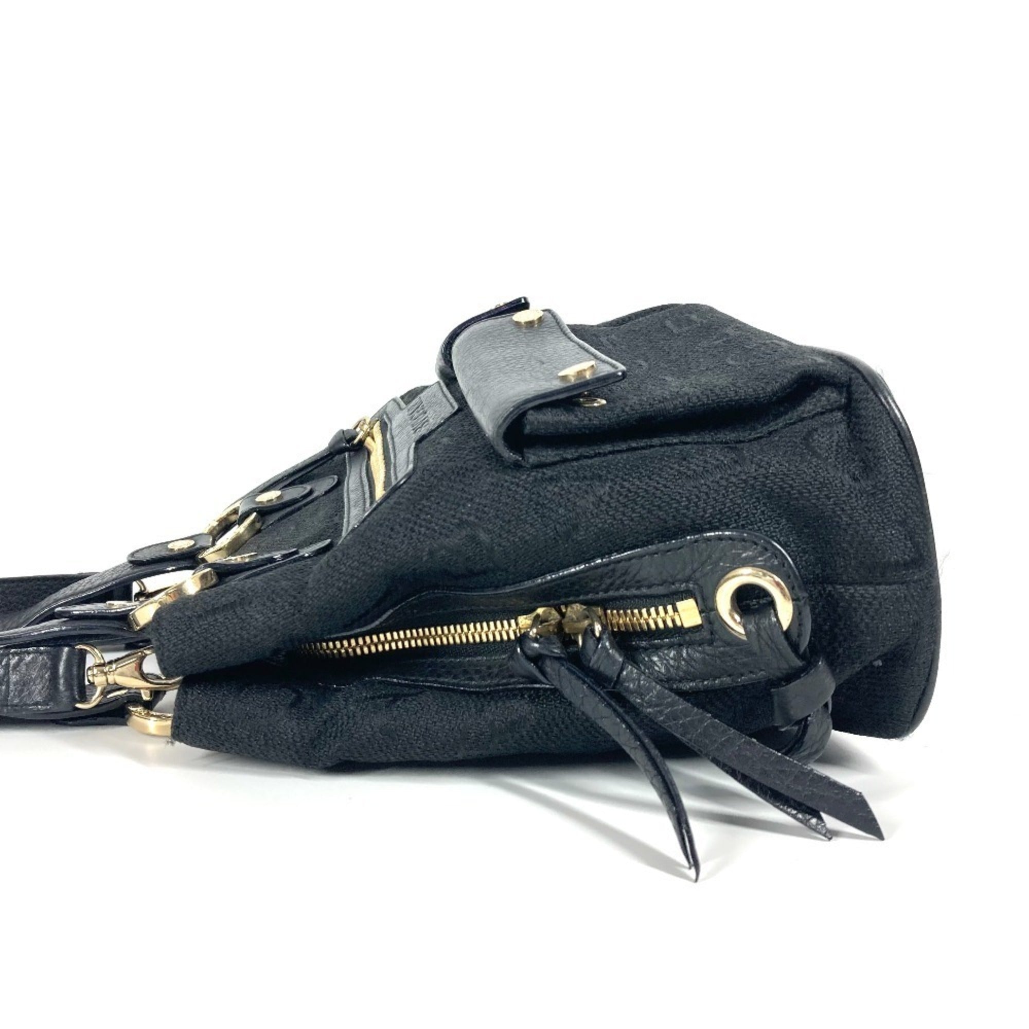 Bvlgari Black Leather Canvas Handbag Shoulder Bag Tote Bag (Pre-Owned)