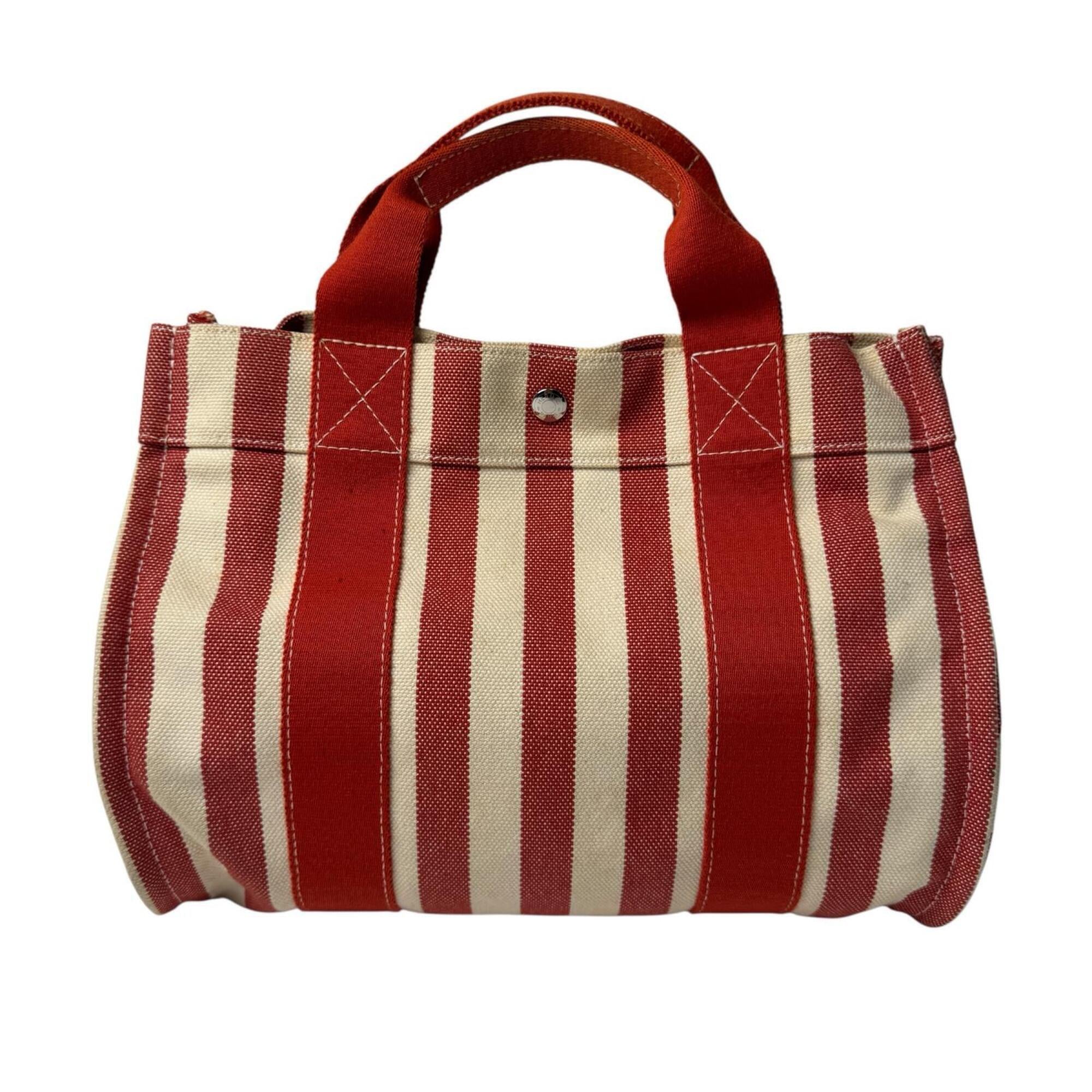 Hermes Cream Red Color Canvas Handbag Pouch Tote Bag (Pre-Owned)