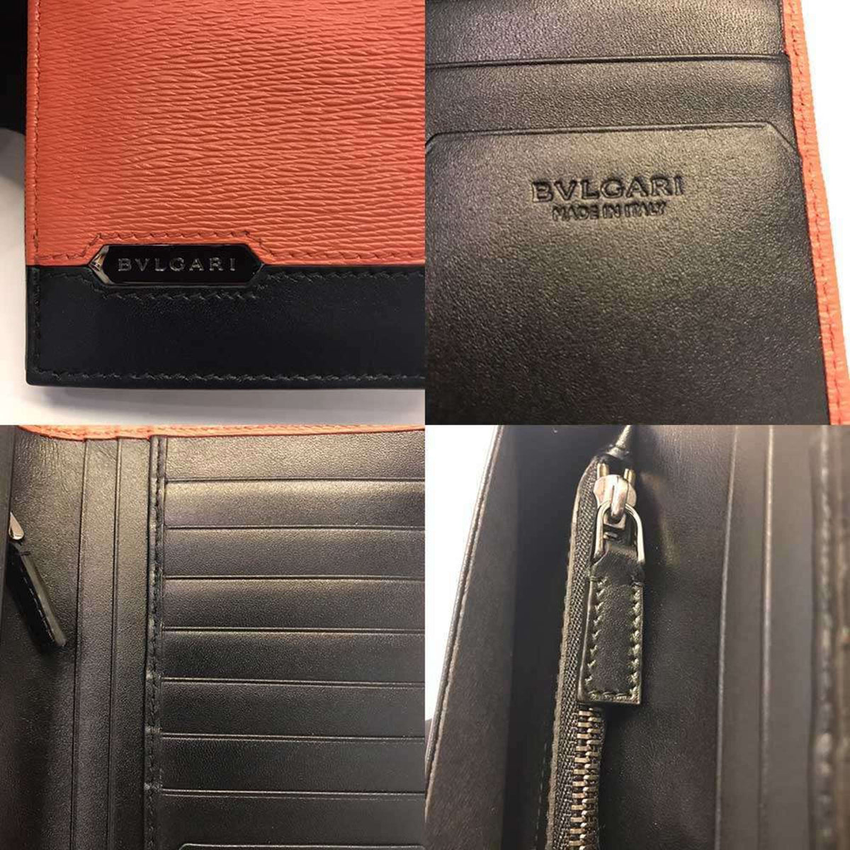 Bvlgari Orange Salmon Pink Leather Long Wallet (Bi-Fold) (Pre-Owned)