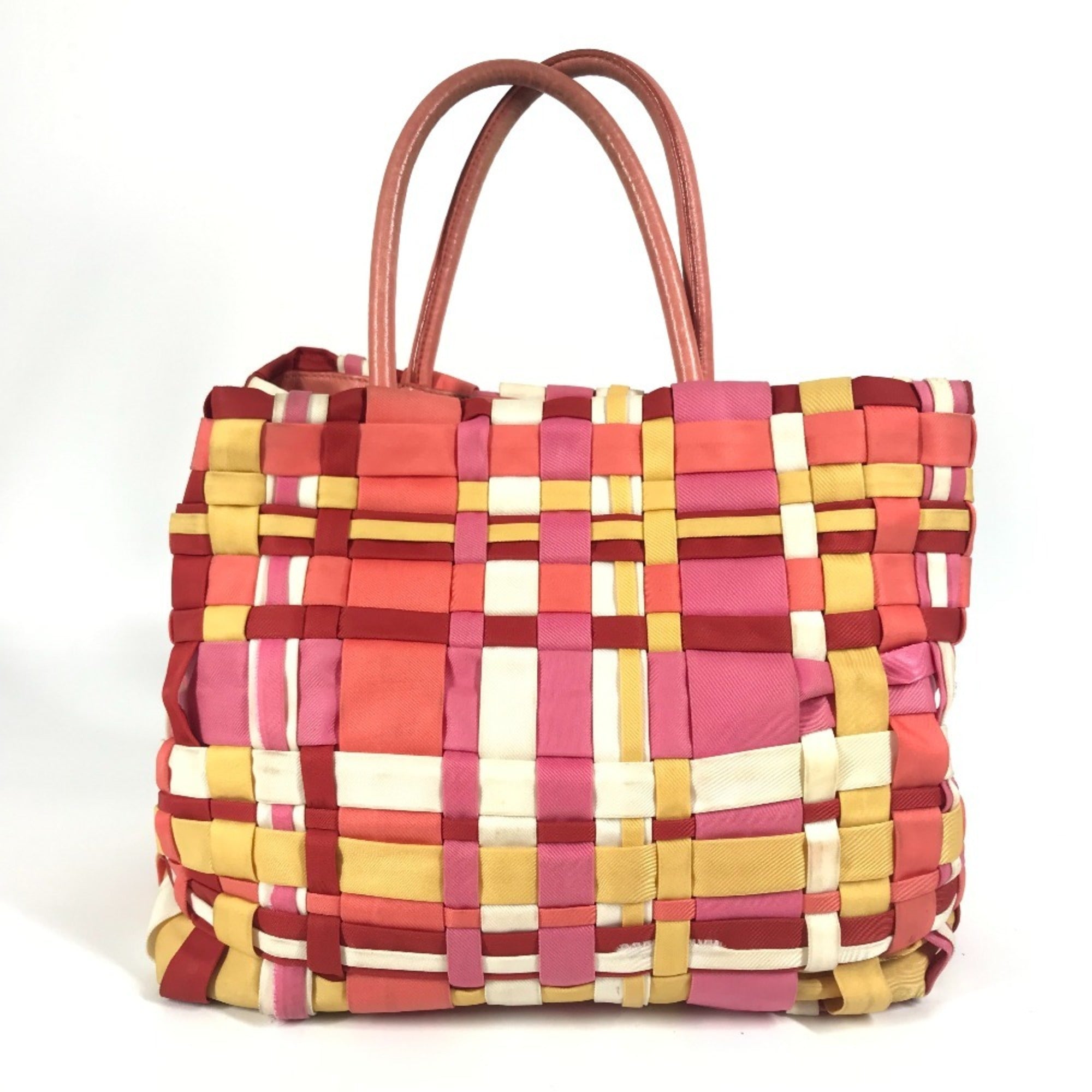 Prada Pink White Nylon Handbag Tote Bag (Pre-Owned)