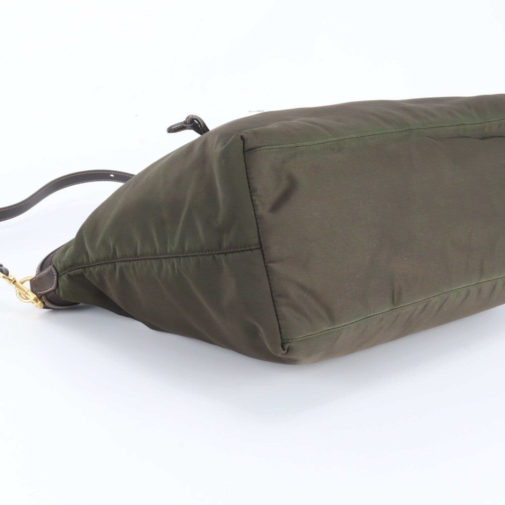 Prada Green Khaki Leather Nylon Crossbody Bag Handbag Shoulder Bag Tote Bag (Pre-Owned)