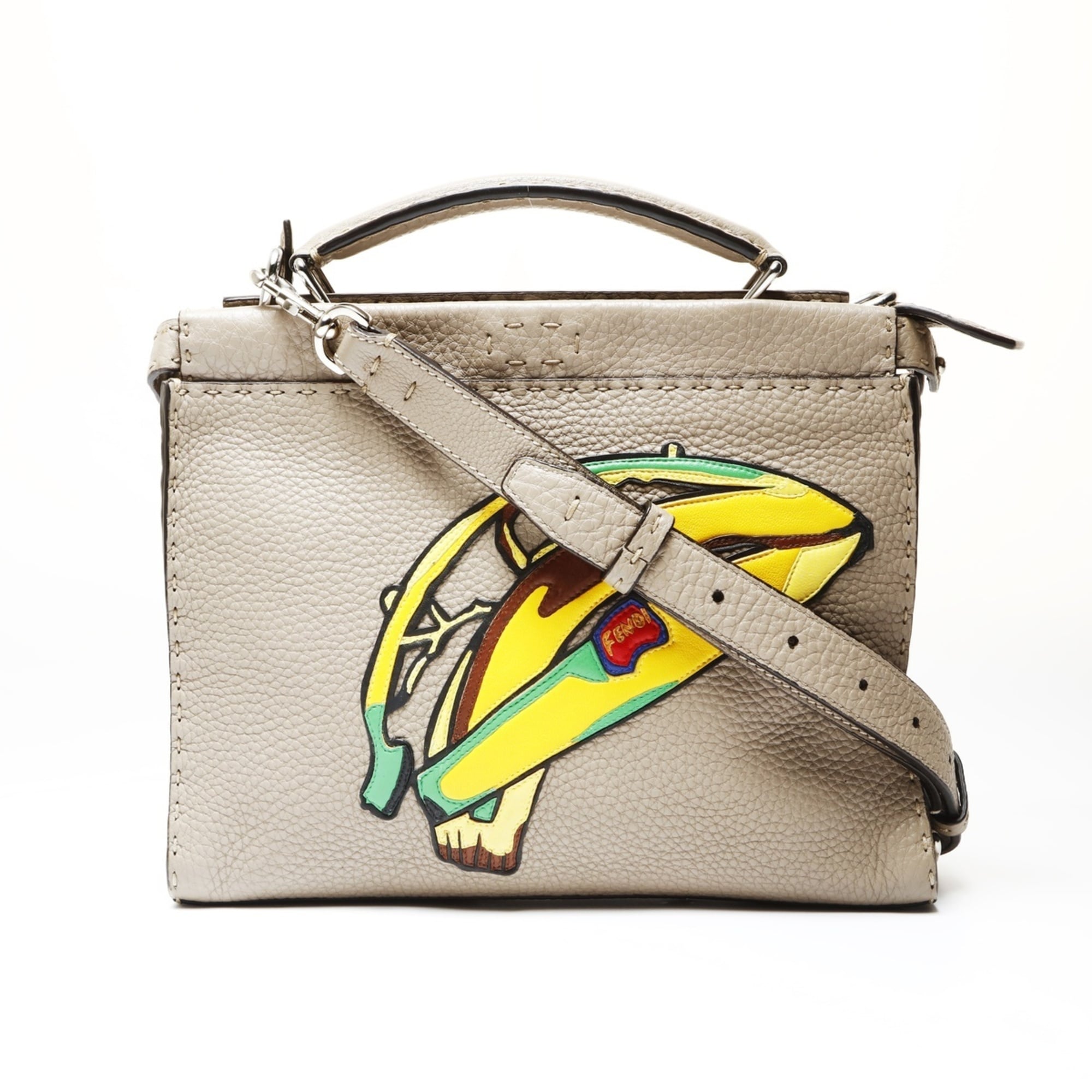 Fendi Peekaboo Gray Leather Shoulder Bag (Pre-Owned)