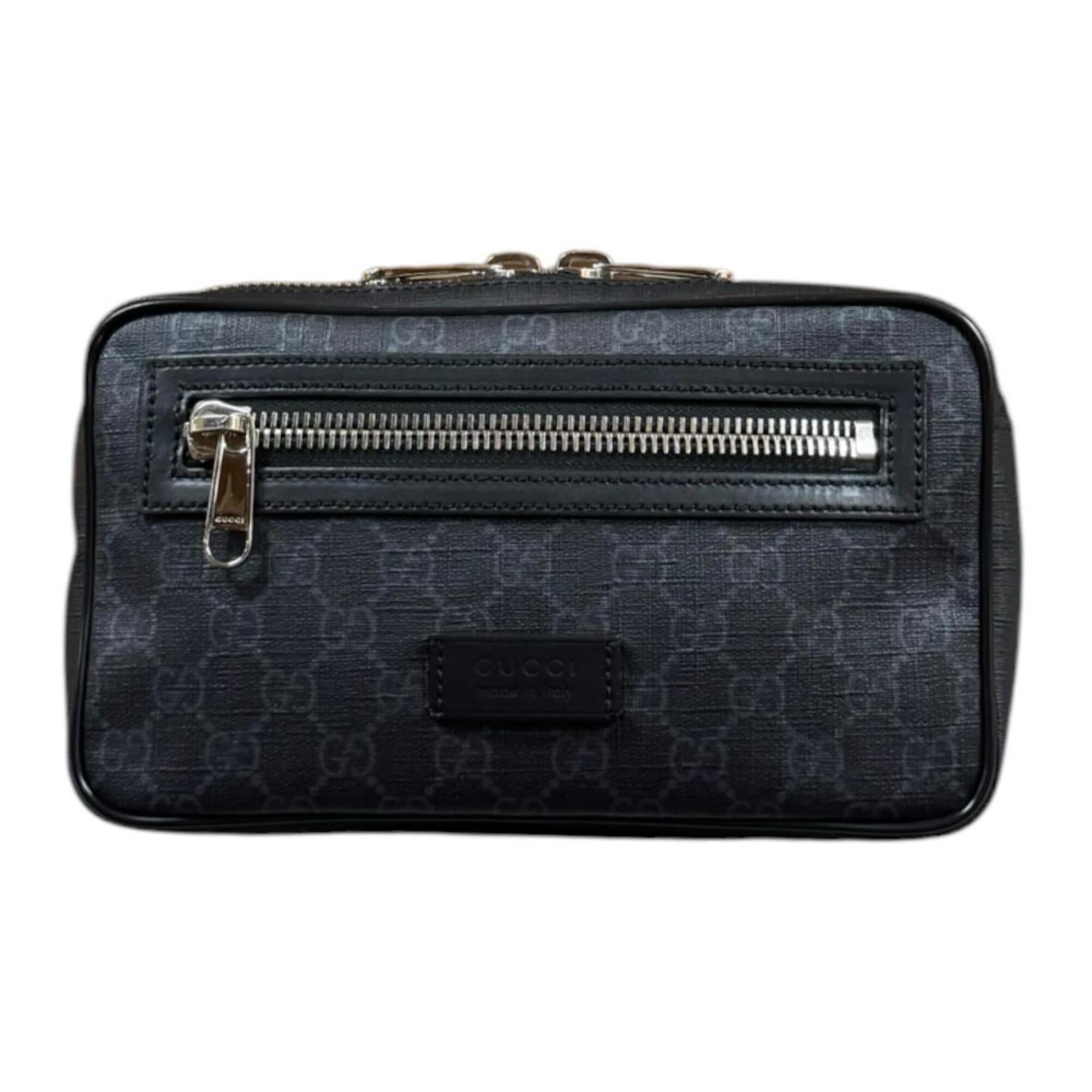 Gucci Sherry Line Black Gray Gg Supreme Leather Fanny Pack Sling Bag (Pre-Owned)