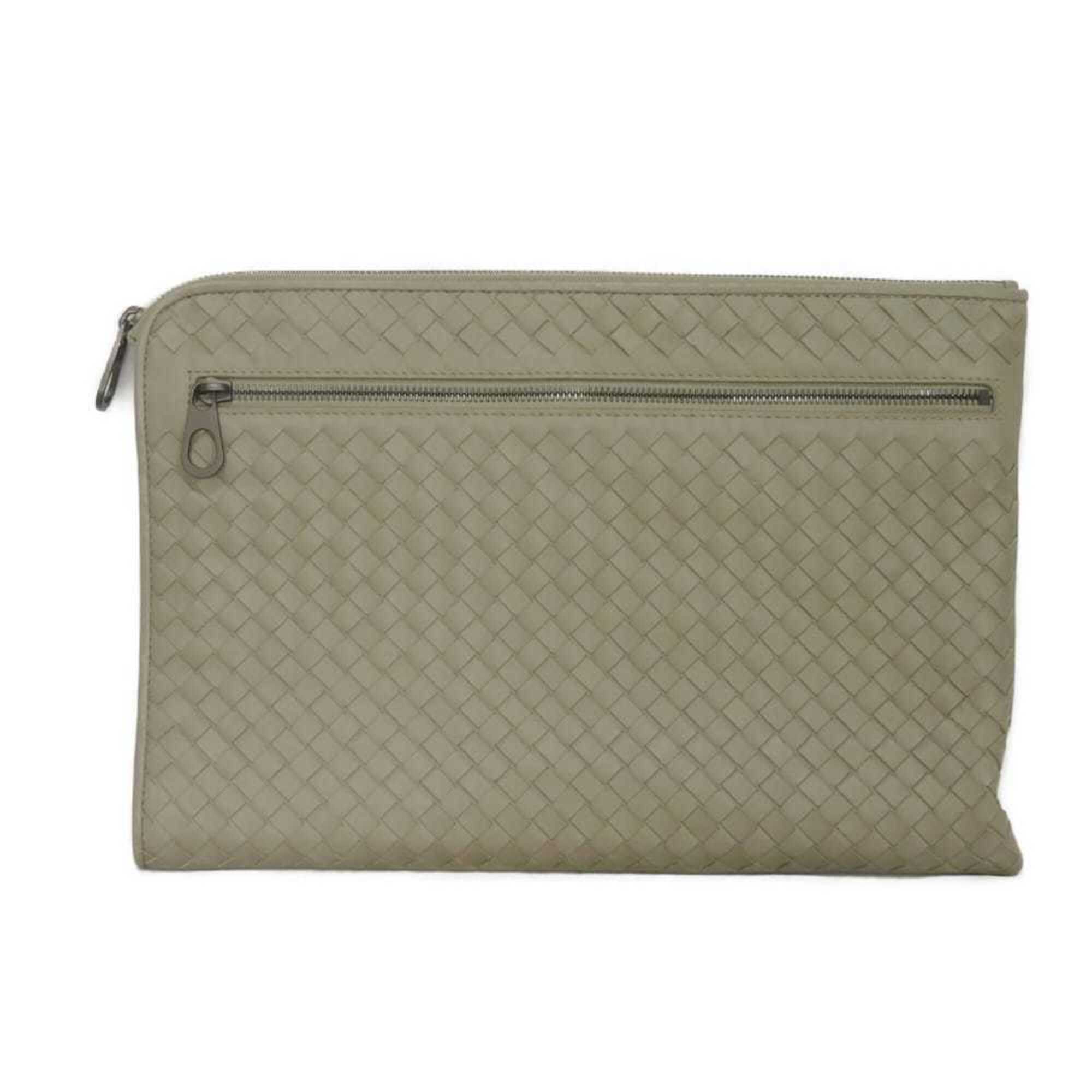 Bottega Veneta Gray Leather Clutch Bag (Pre-Owned)