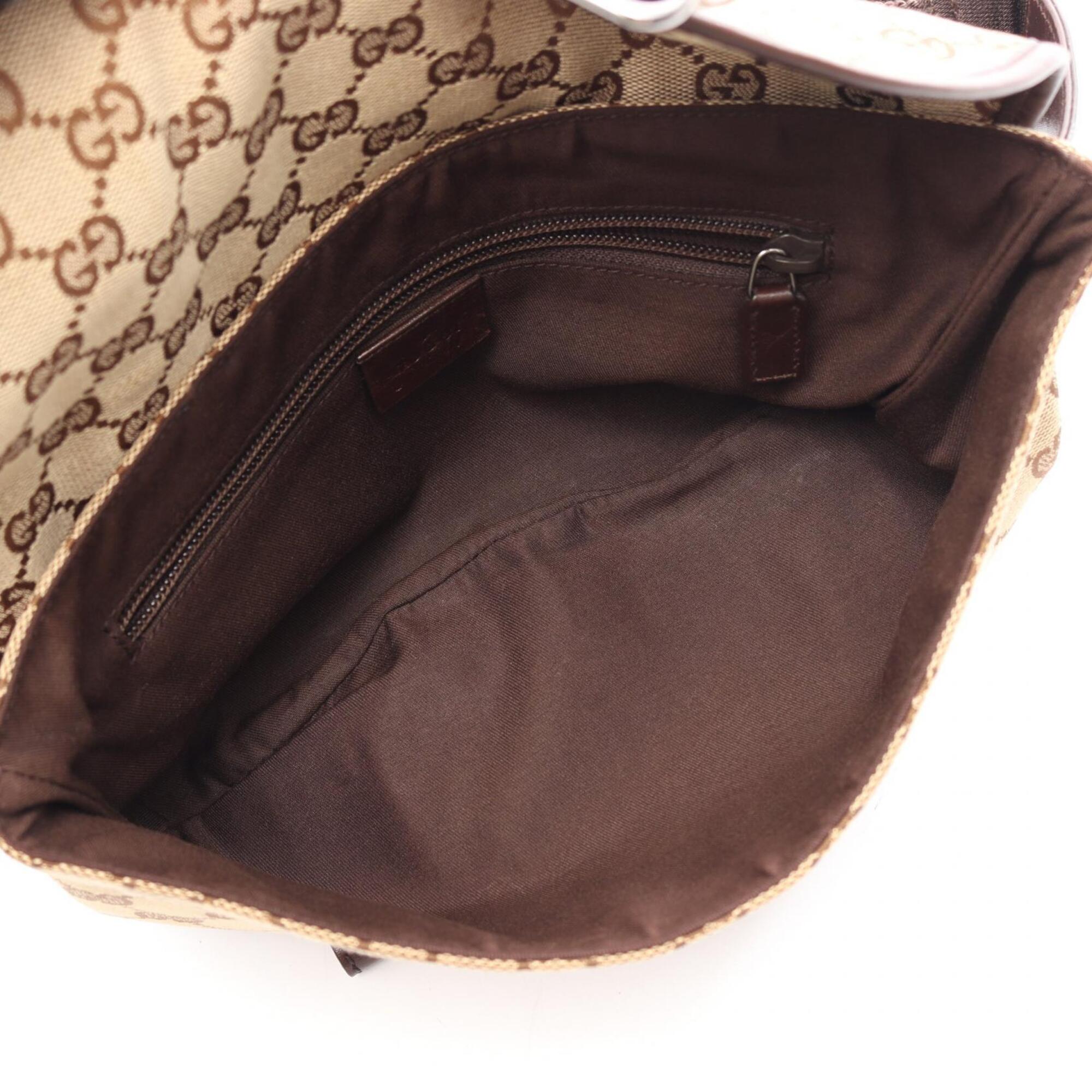 Gucci Beige Brown Gg Canvas Leather Fanny Pack Handbag (Pre-Owned)