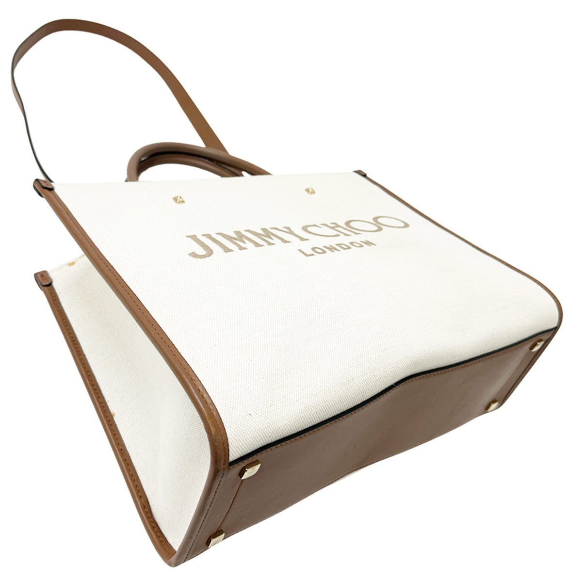 Jimmy Choo Black Brown Ivory Off-White Canvas Handbag Shoulder Bag (Pre-Owned)