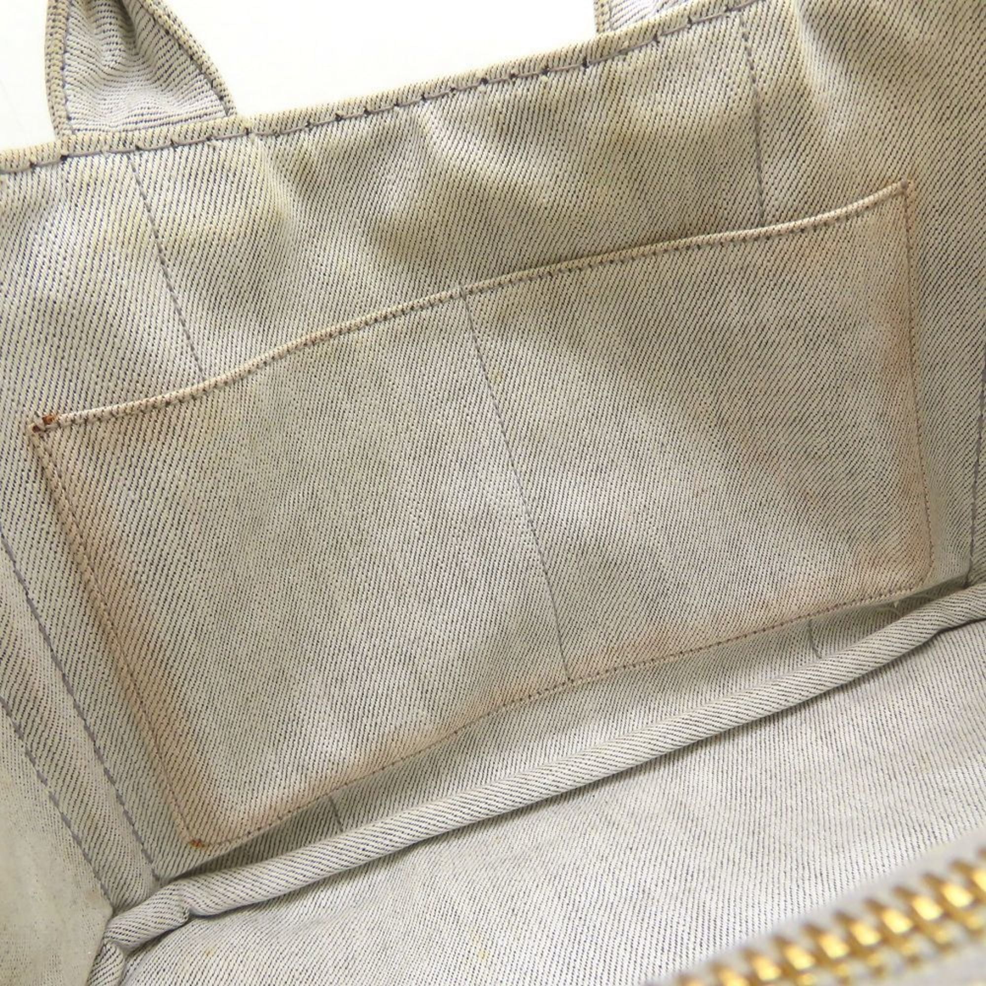 Prada Canapa Bianco White Denim Handbag Tote Bag (Pre-Owned)
