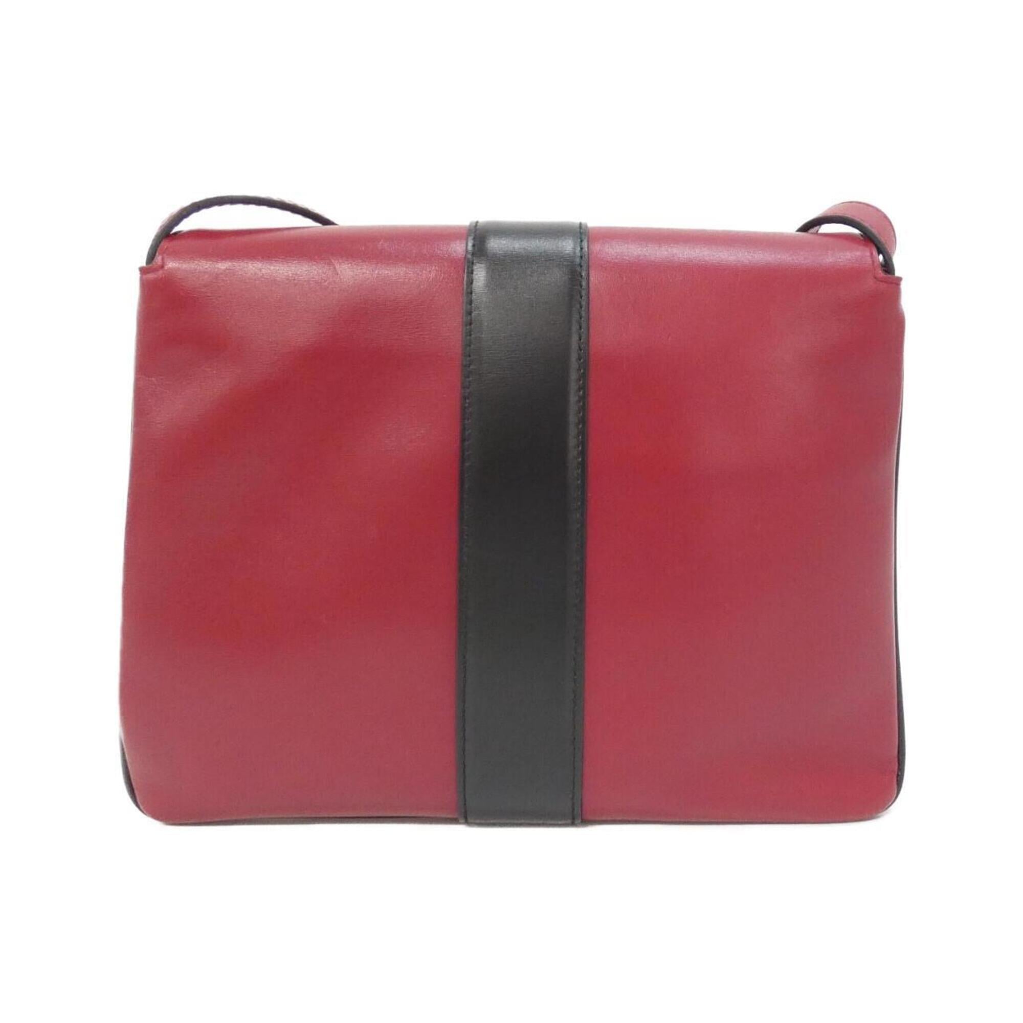 Gucci Black Red Color Leather Shoulder Bag (Pre-Owned)