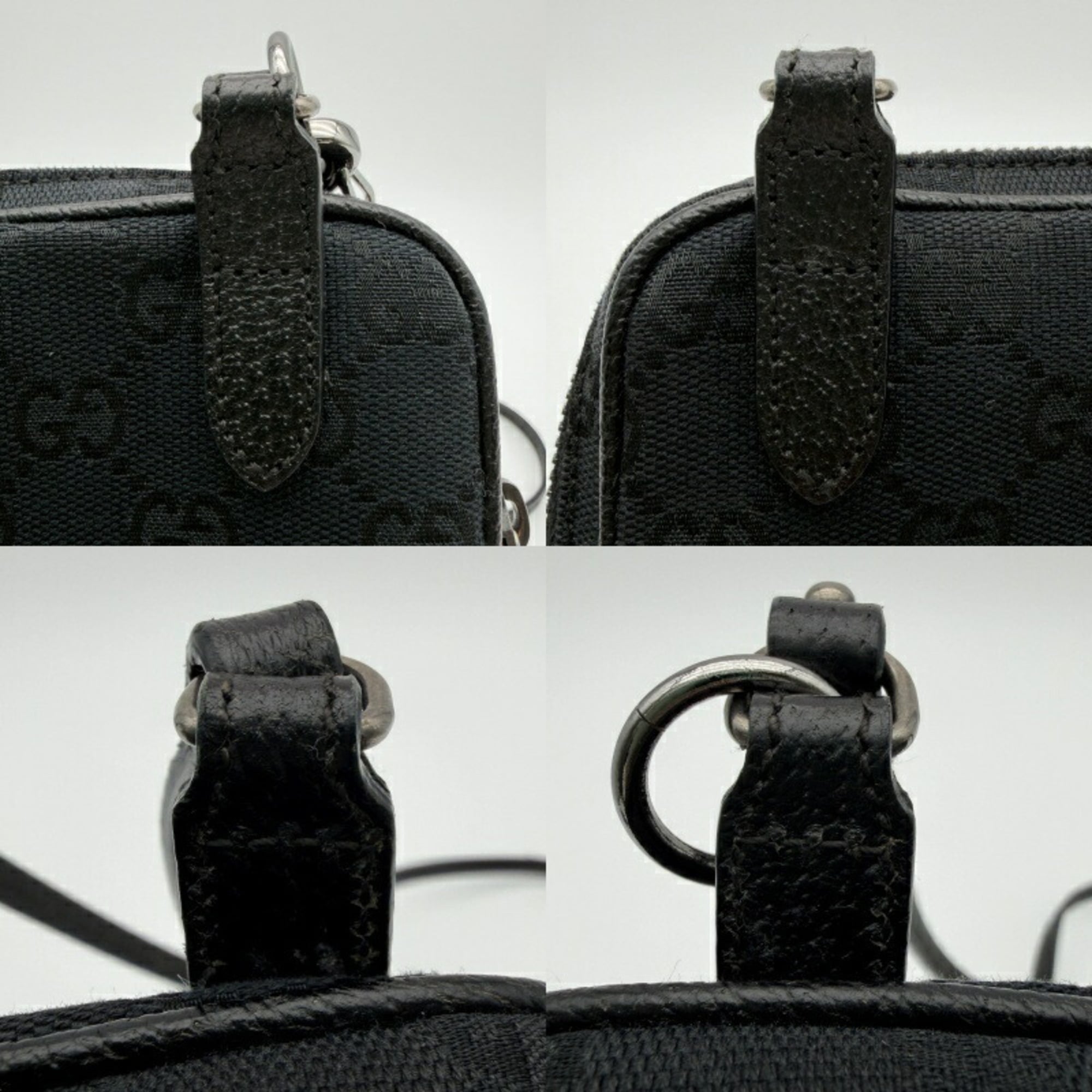 Gucci Gg Canvas Black Gg Canvas Leather Shoulder Bag (Pre-Owned)