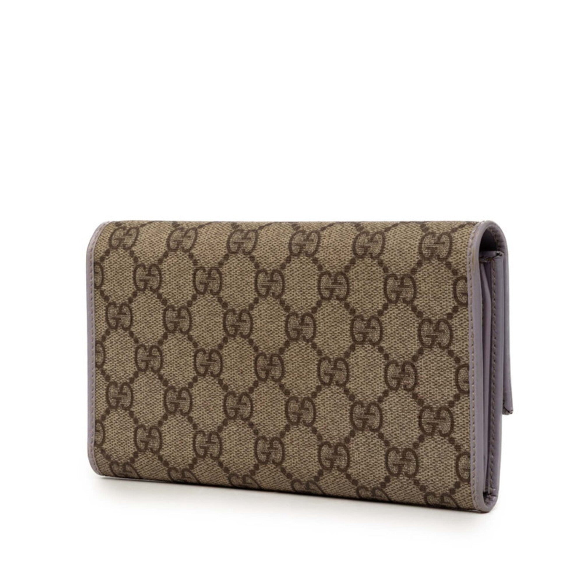 Gucci Gg Supreme Beige Light Purple Pvc Leather Long Wallet (Tri-Fold) (Pre-Owned)