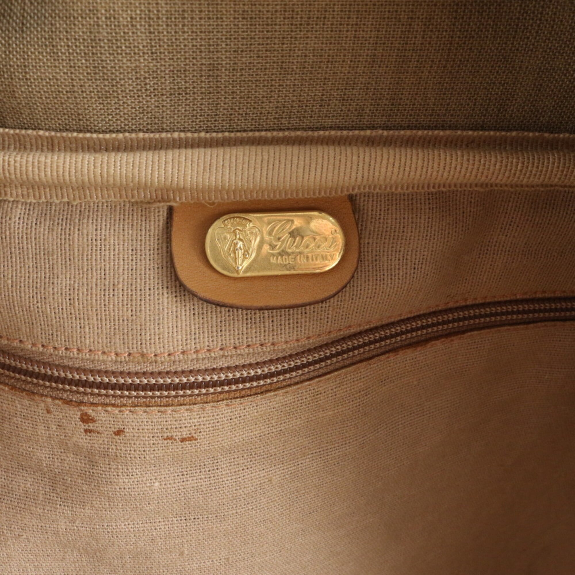 Gucci Beige Leather Coated Canvas Boston Bag Tote Bag (Pre-Owned)