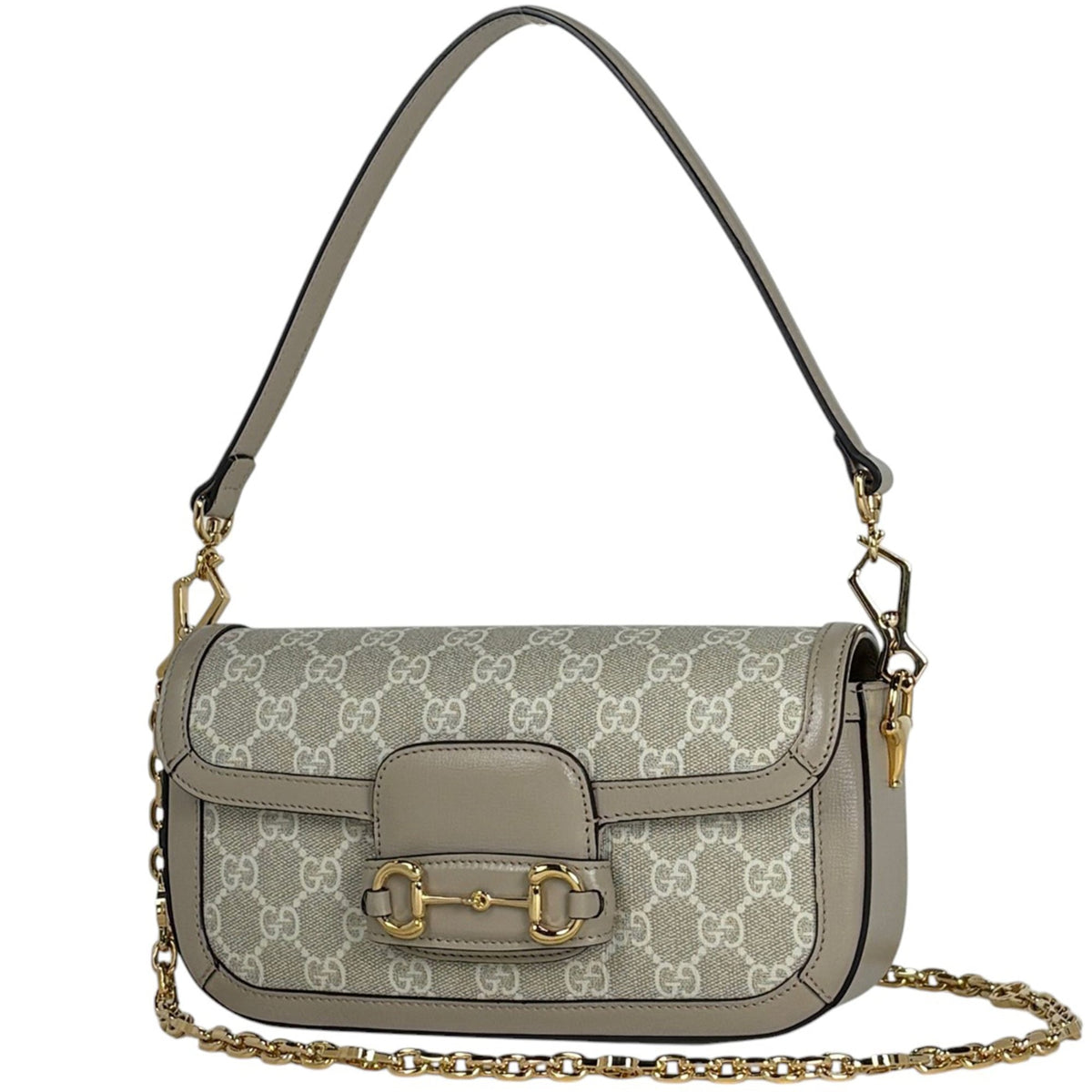 Gucci Horsebit Beige Gg Supreme Leather Handbag (Pre-Owned)