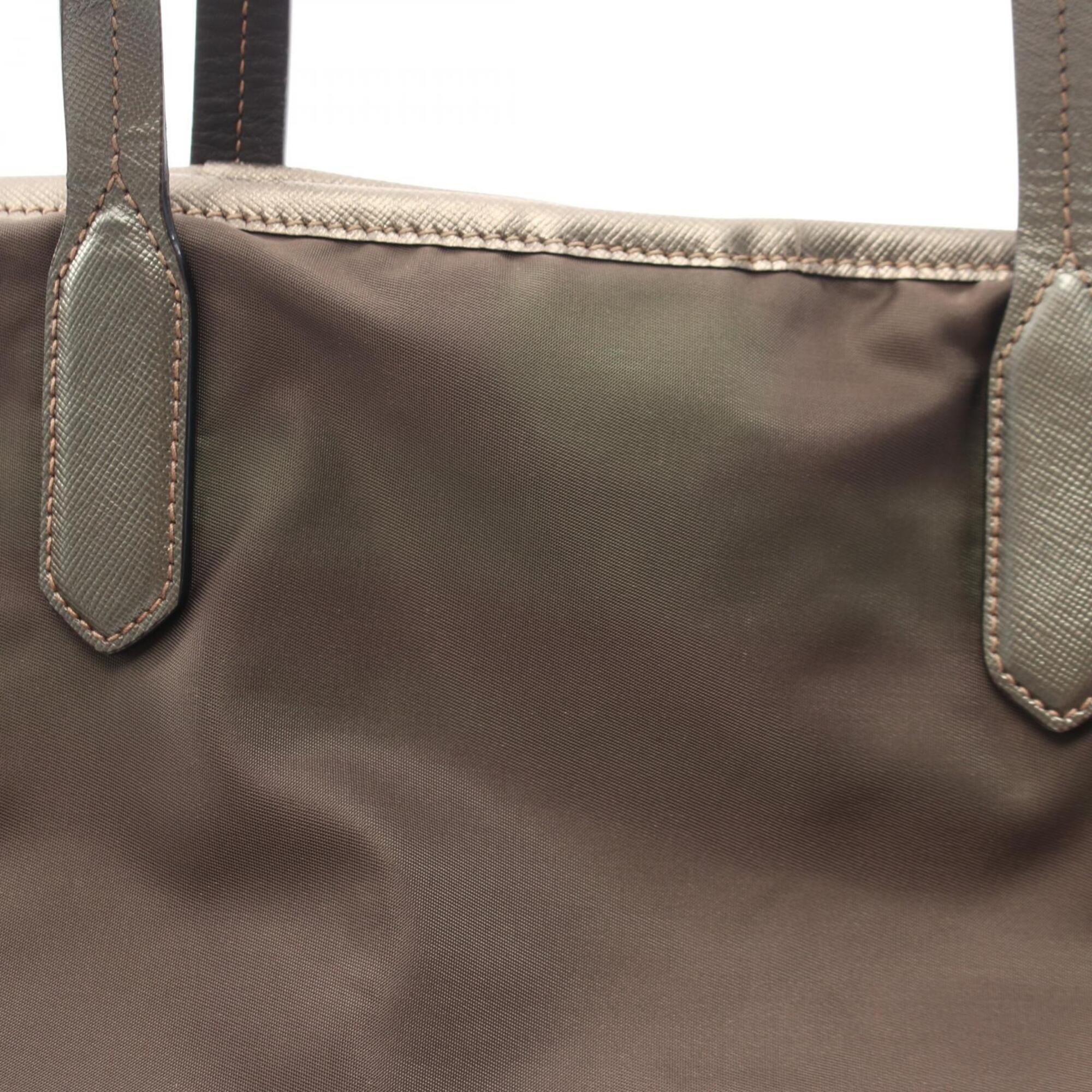 Prada Saffiano Gray Nylon Leather Handbag Tote Bag (Pre-Owned)