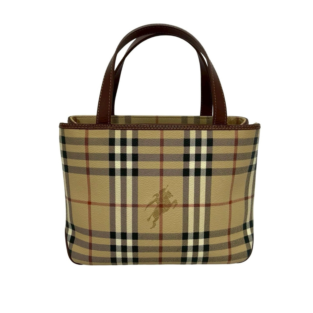 Burberry Beige Black Brown Red Color White Leather Pvc Handbag Tote Bag (Pre-Owned)