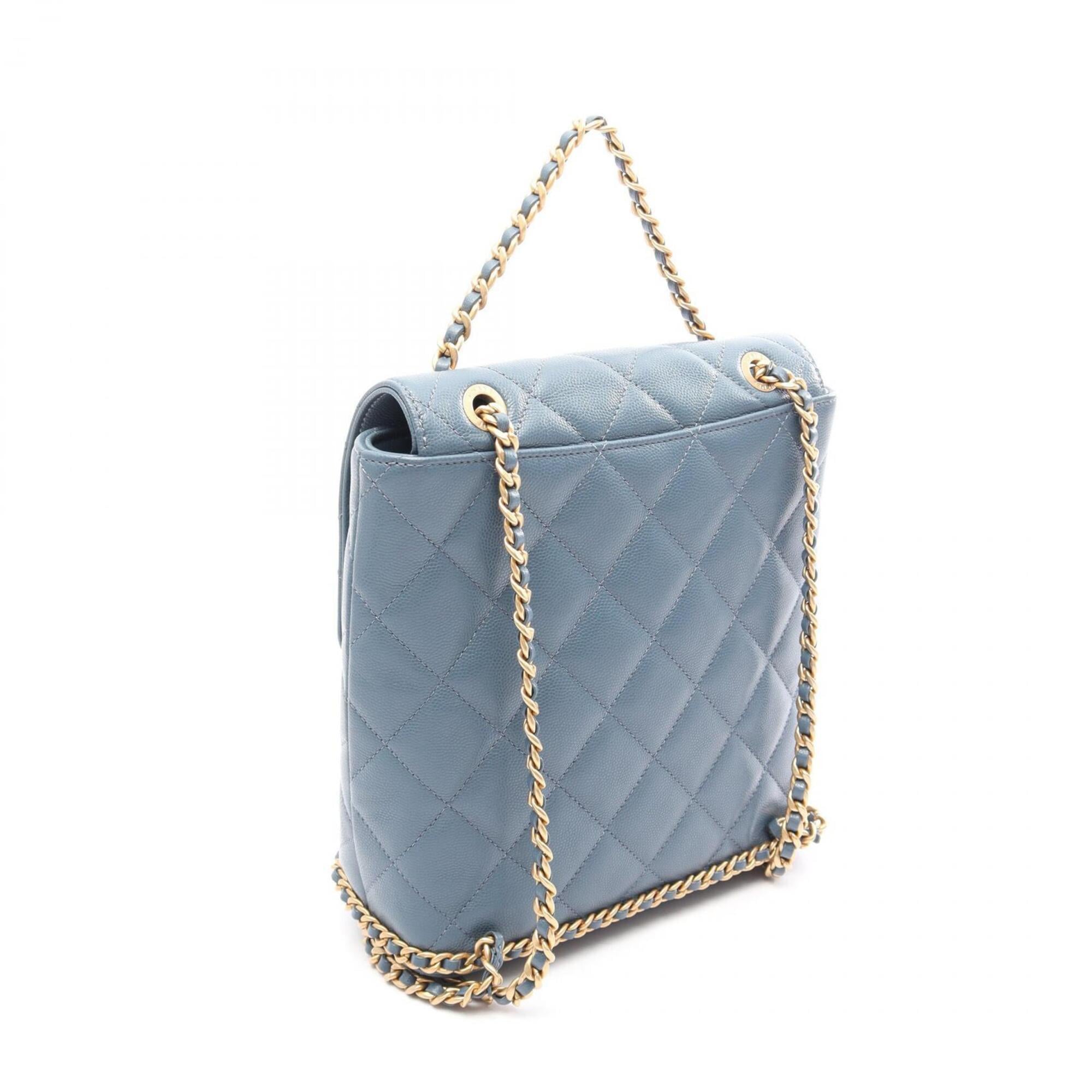 Chanel Blue Grained Calfskin Backpack Handbag (Pre-Owned)
