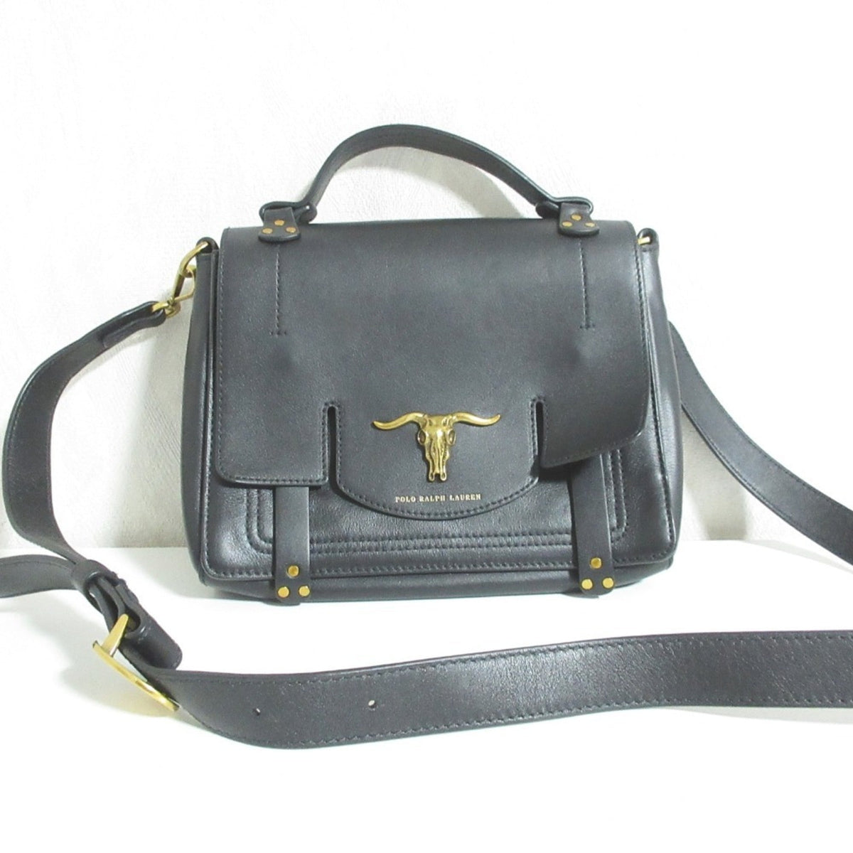 Ralph Lauren Black Leather Handbag Shoulder Bag (Pre-Owned)