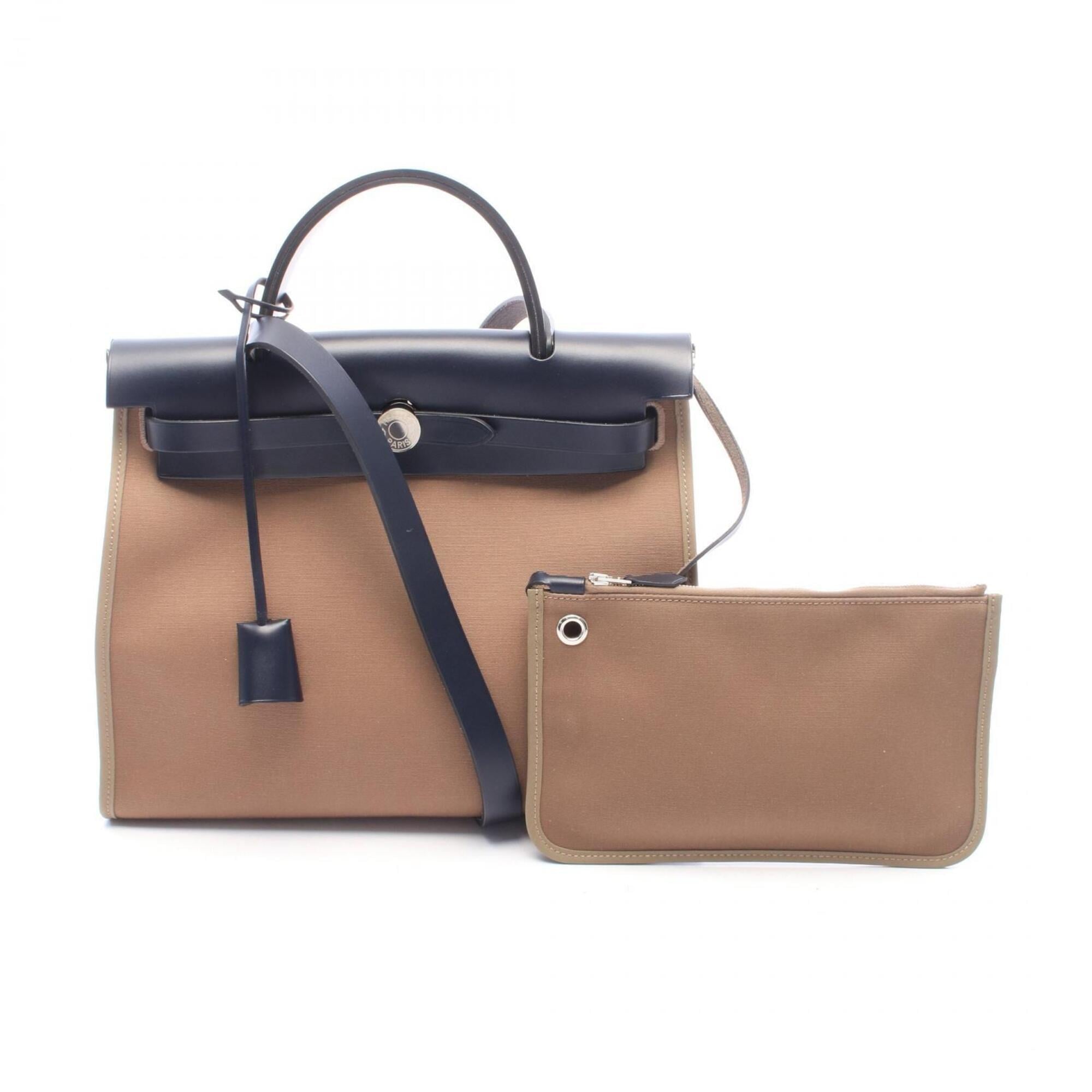 Hermes Gray Navy Toile Officier Handbag Pouch (Pre-Owned)