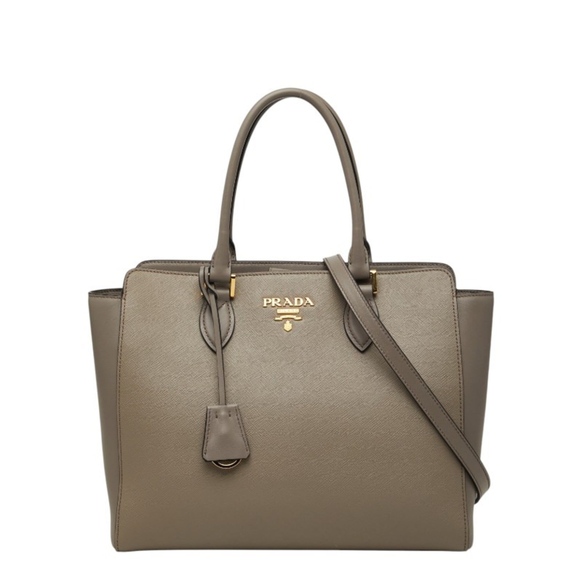 Prada Grayish Leather Handbag Shoulder Bag (Pre-Owned)