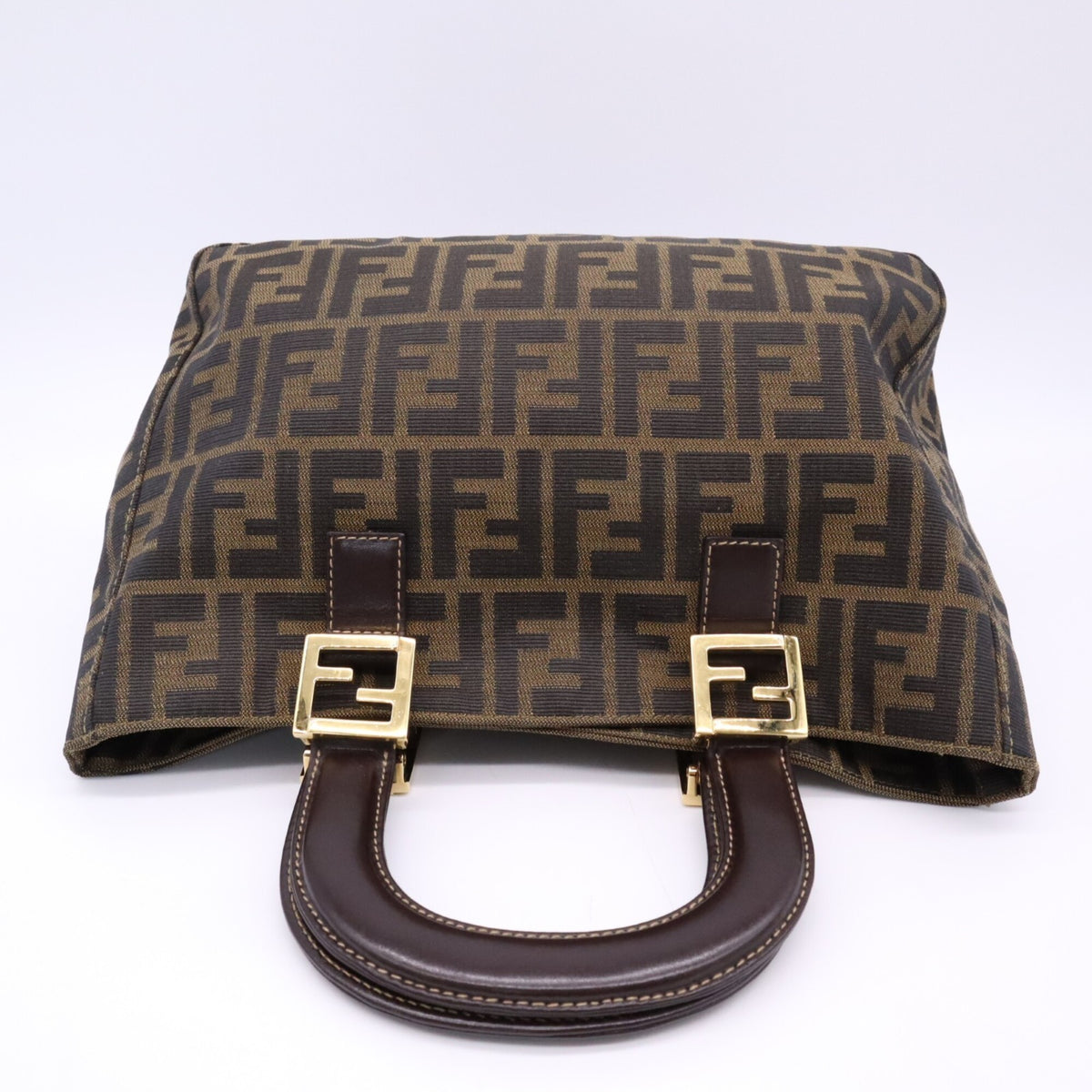Fendi Zucca Brown Canvas Leather Handbag Tote Bag (Pre-Owned)
