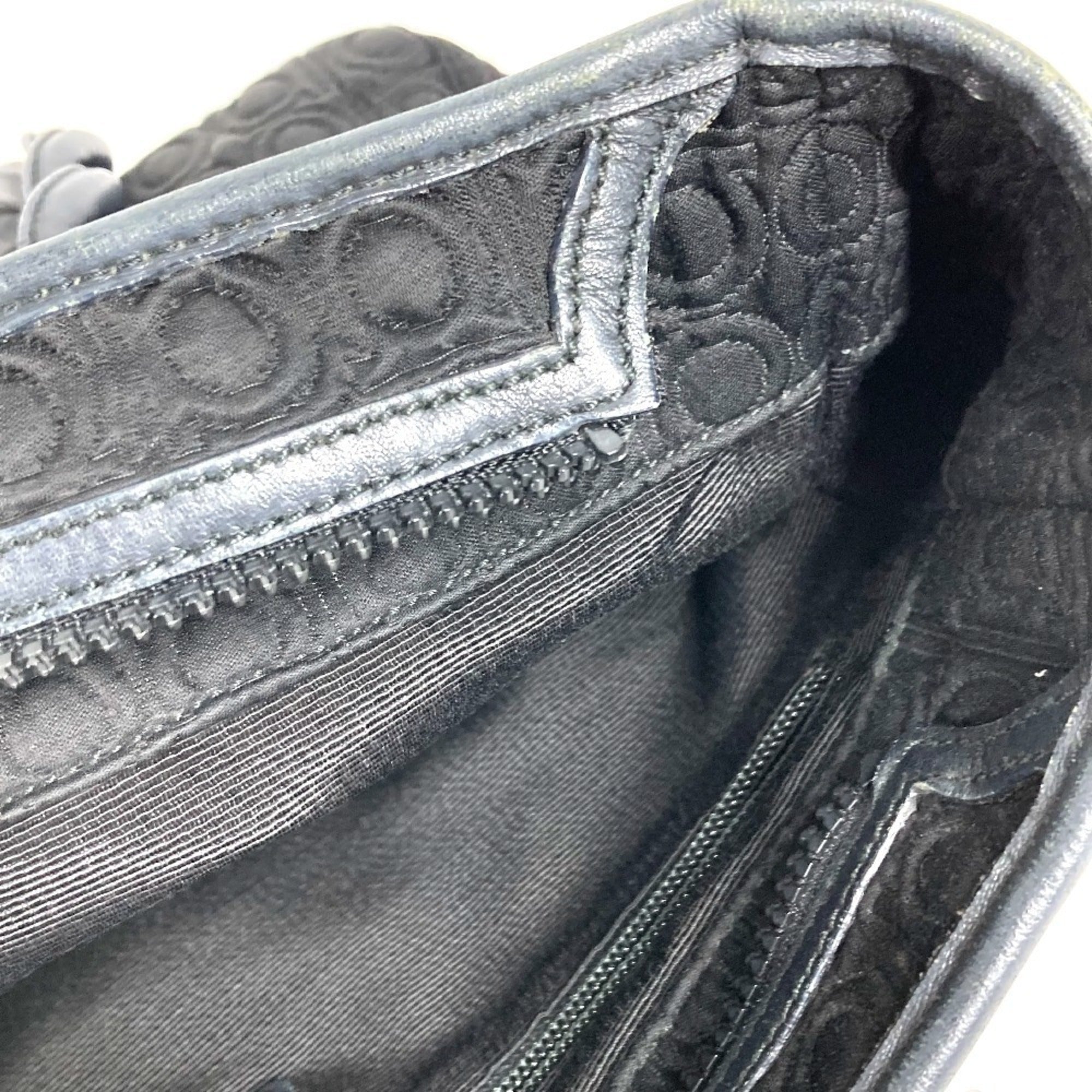 Salvatore Ferragamo Black Nylon Canvas Leather Shoulder Bag Tote Bag (Pre-Owned)