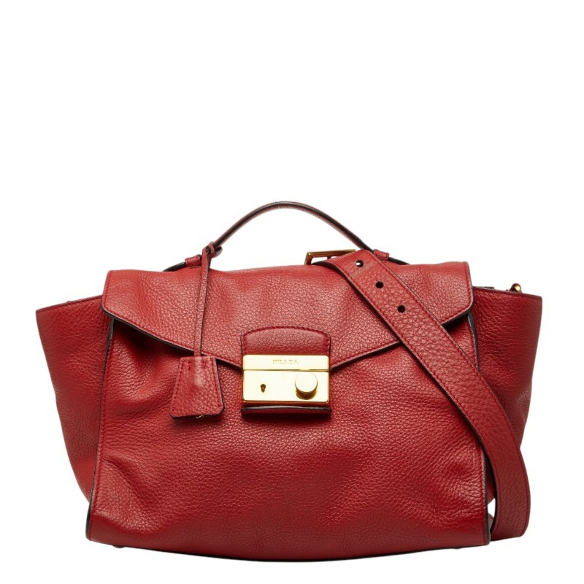 Prada Red Color Leather Handbag Shoulder Bag (Pre-Owned)