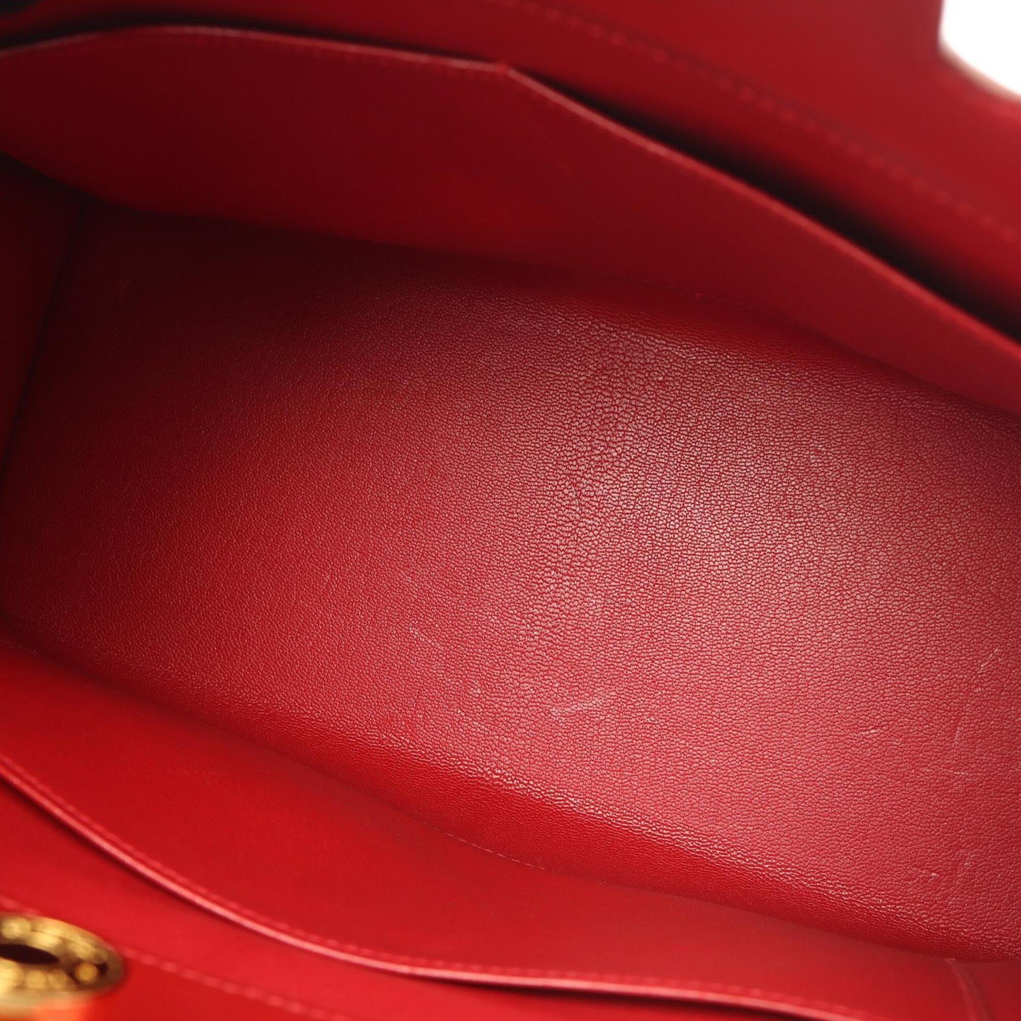Hermes Red Color Box Calf Leather Leather Handbag (Pre-Owned)