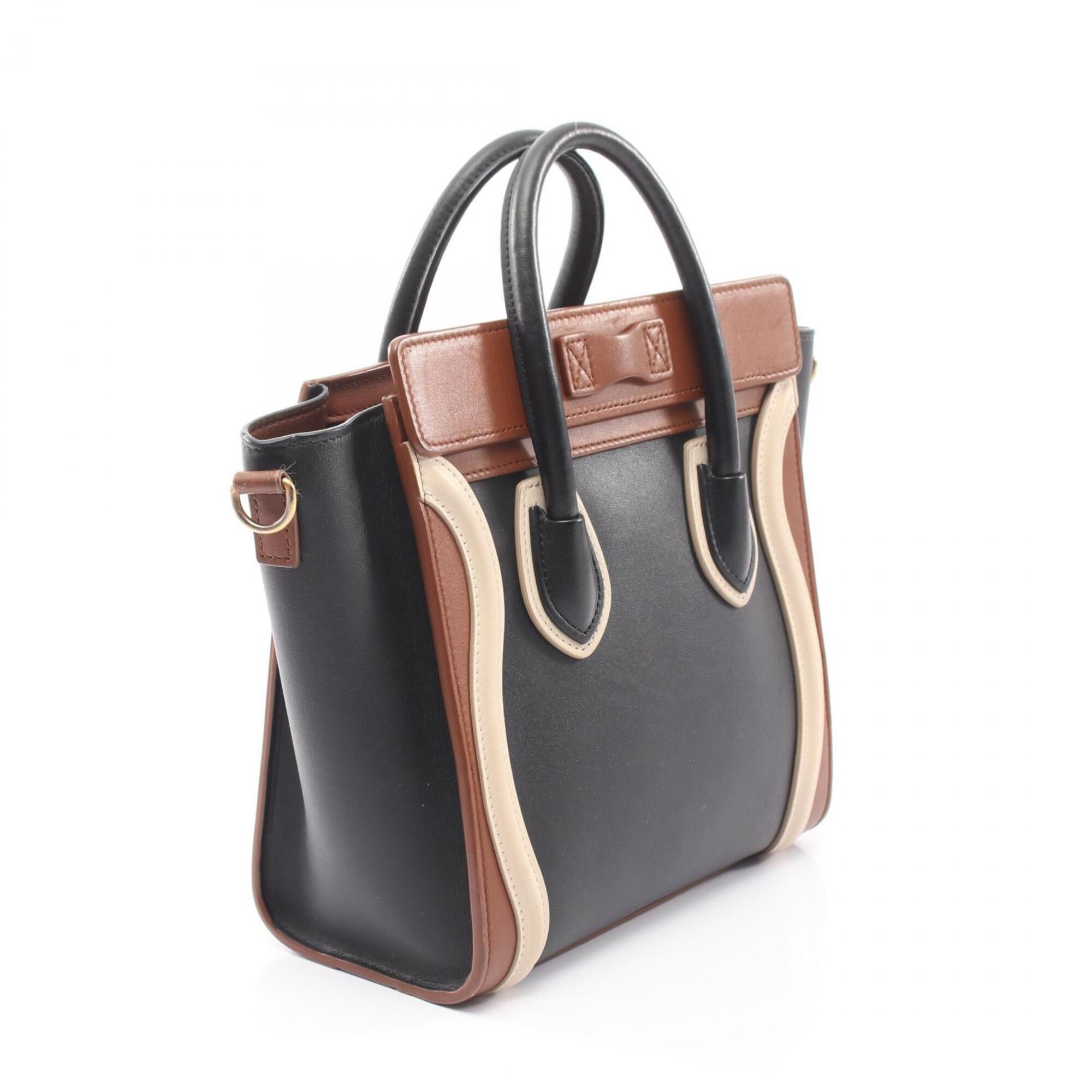 Celine Black Brown Ivory Leather Handbag (Pre-Owned)