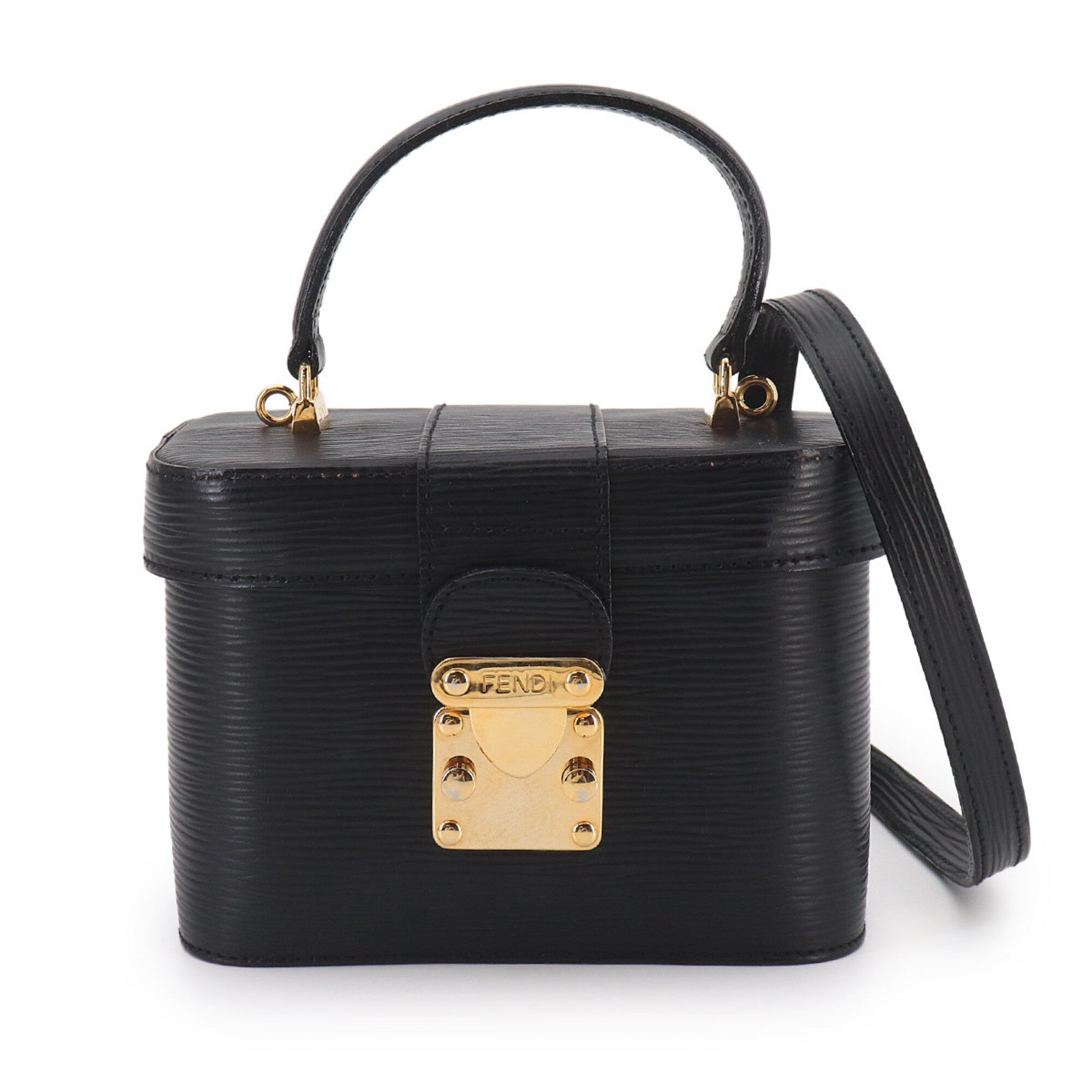 Fendi Black Leather Handbag Vanity Bag (Pre-Owned)