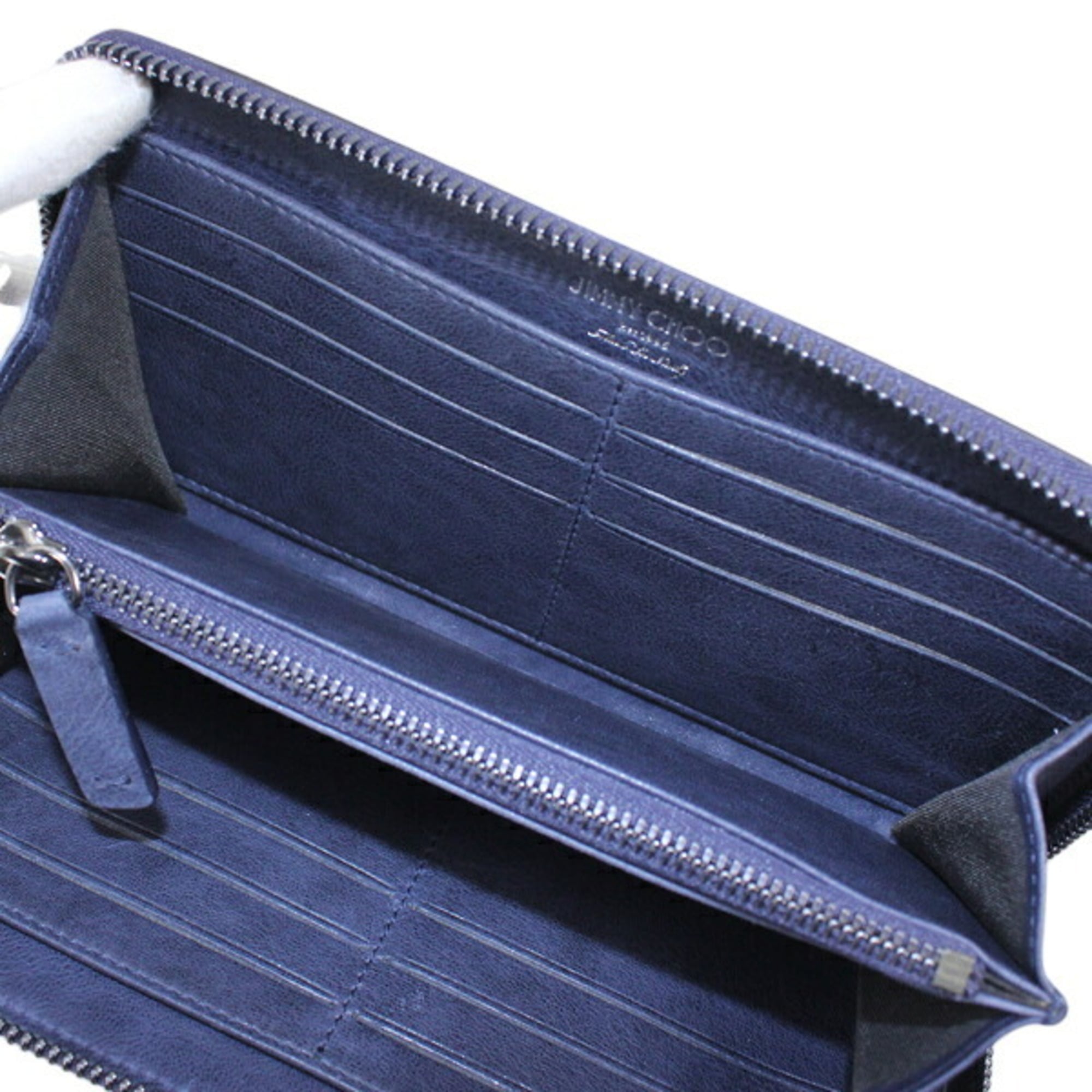 Jimmy Choo Gunmetal Navy Leather Long Wallet (Bi-Fold) (Pre-Owned)