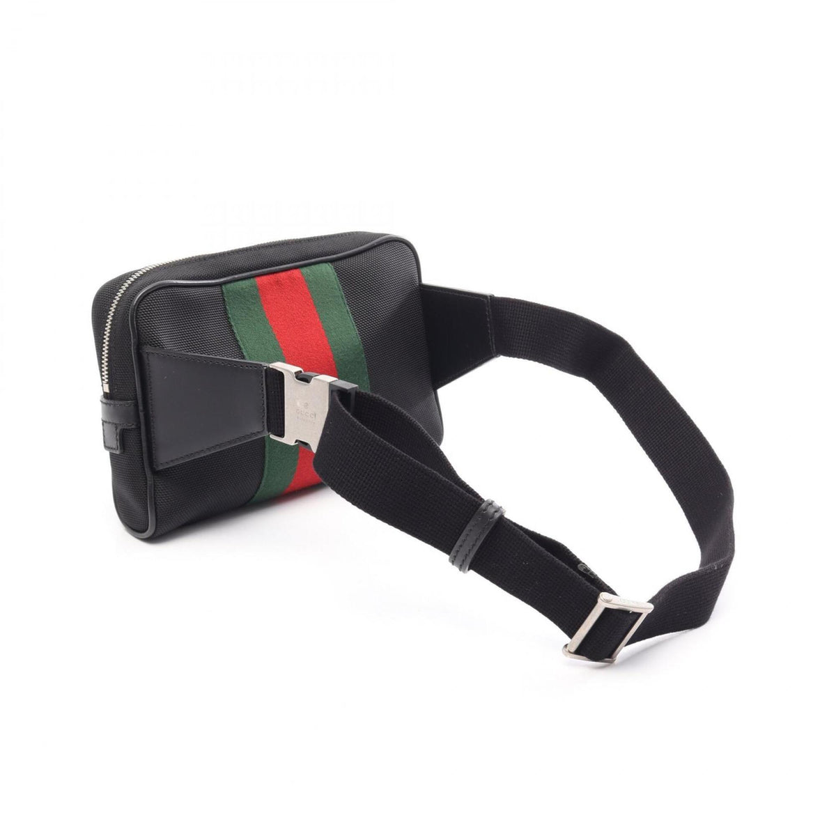 Gucci Black Green Red Color Canvas Leather Fanny Pack (Pre-Owned)