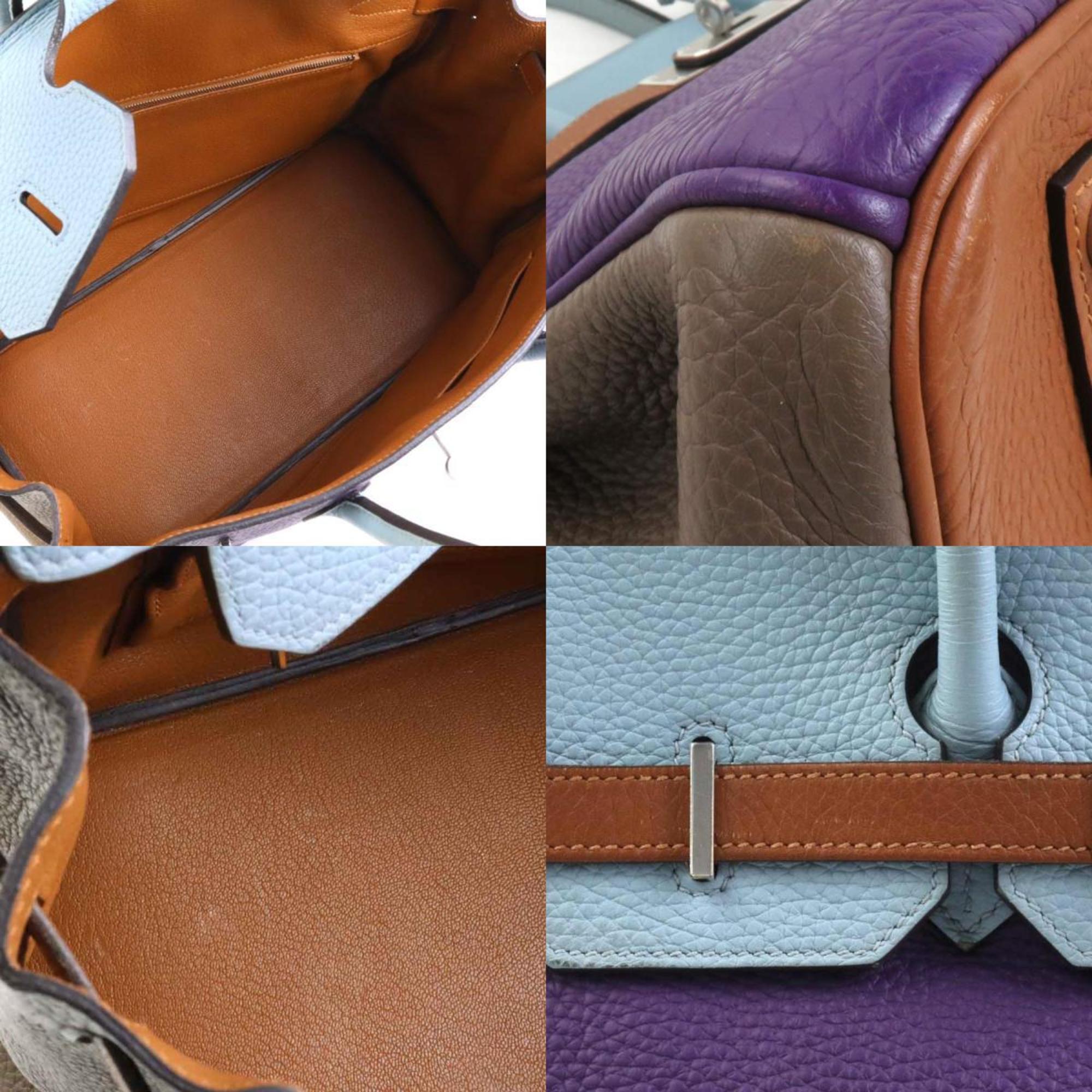 Hermes Blue Obscurs Etain Etoupe Gray Ultra Violet Taurillon Clemence Leather Handbag (Pre-Owned)