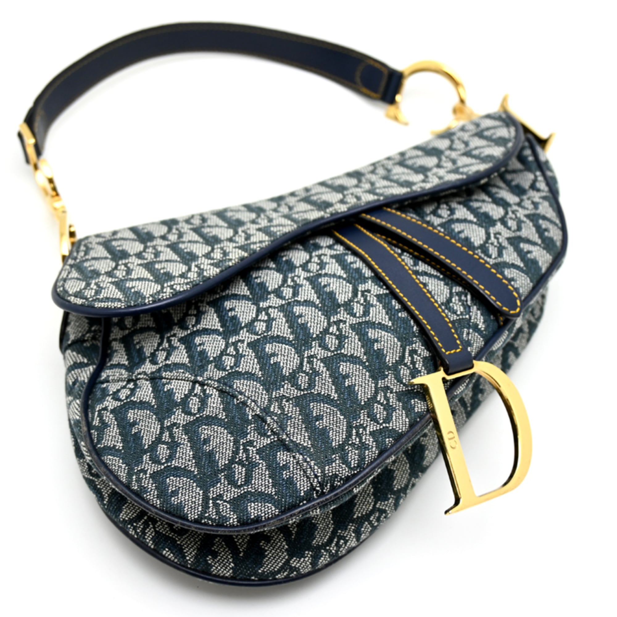 Christian Dior Blue Jacquard Saddle Bag Shoulder Bag (Pre-Owned)