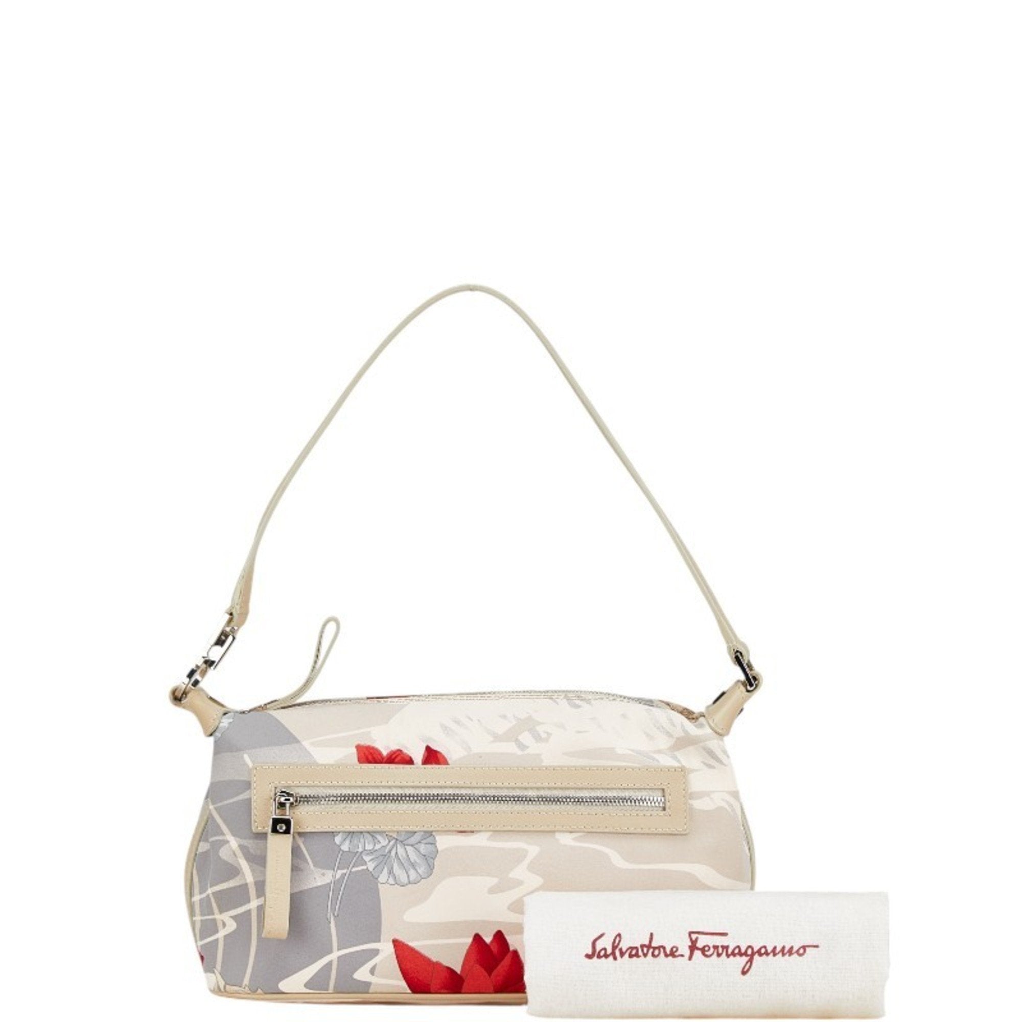 Salvatore Ferragamo Gancini White Nylon Leather Handbag (Pre-Owned)