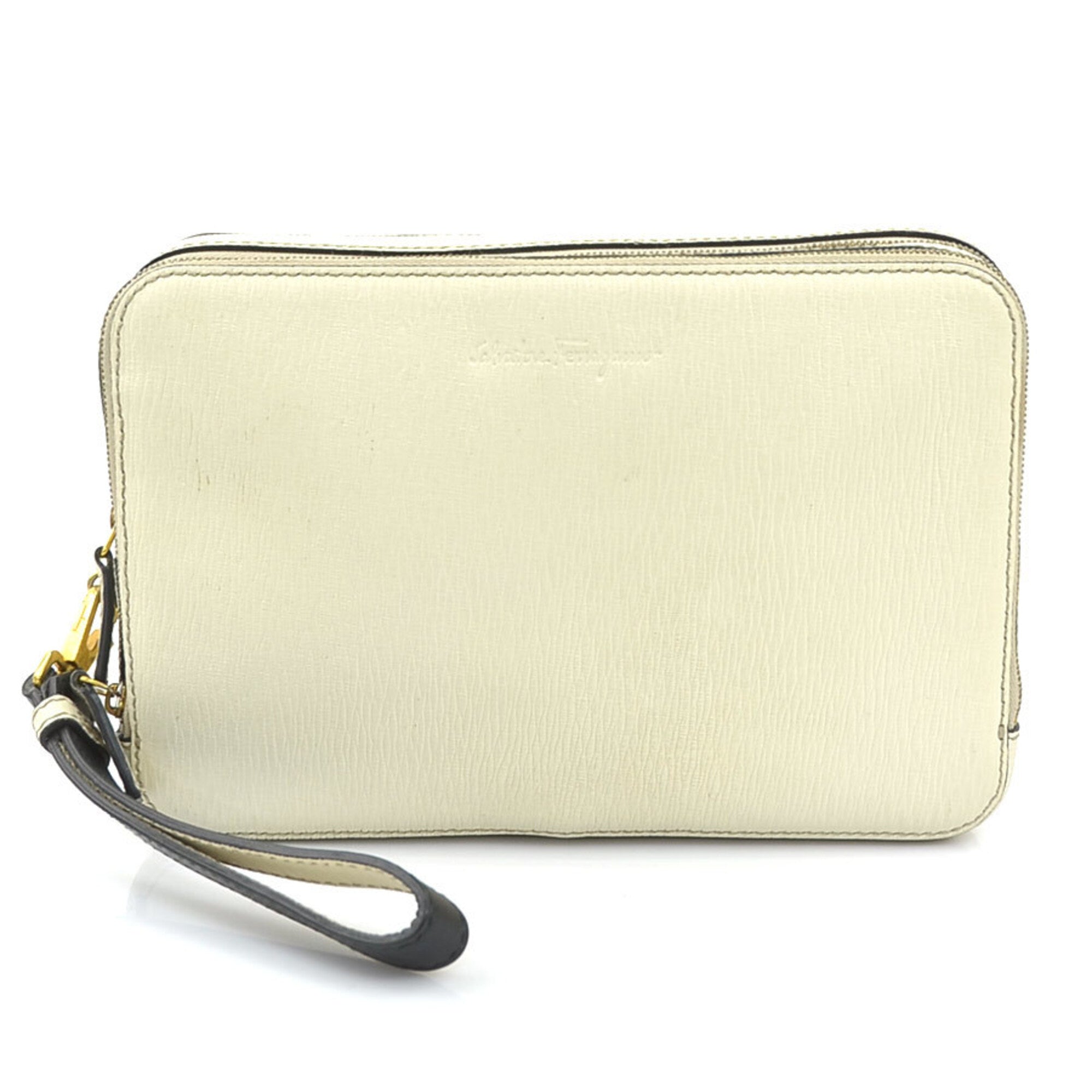 Salvatore Ferragamo Ivory Leather Clutch Bag (Pre-Owned)