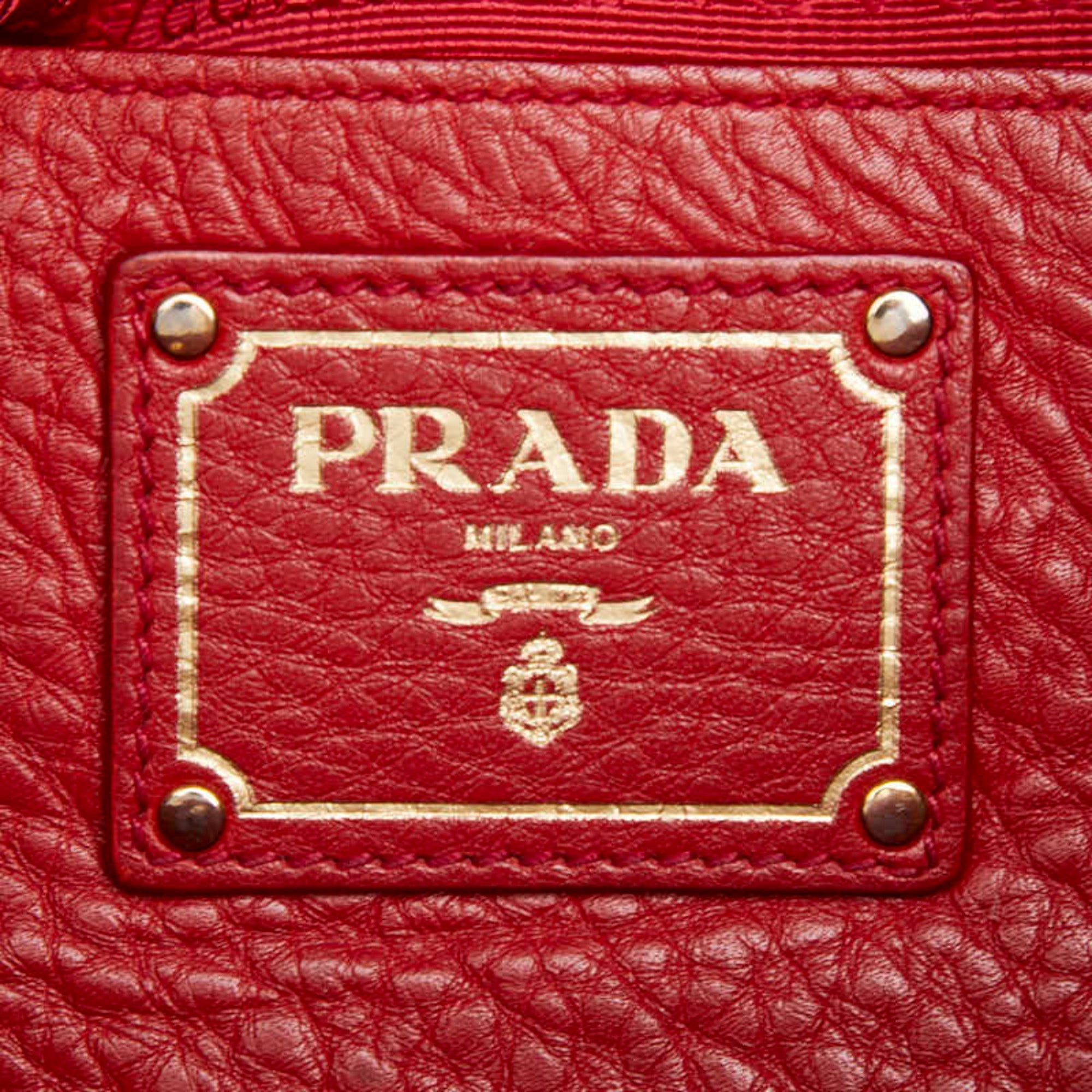 Prada Red Color Leather Shoulder Bag Tote Bag (Pre-Owned)
