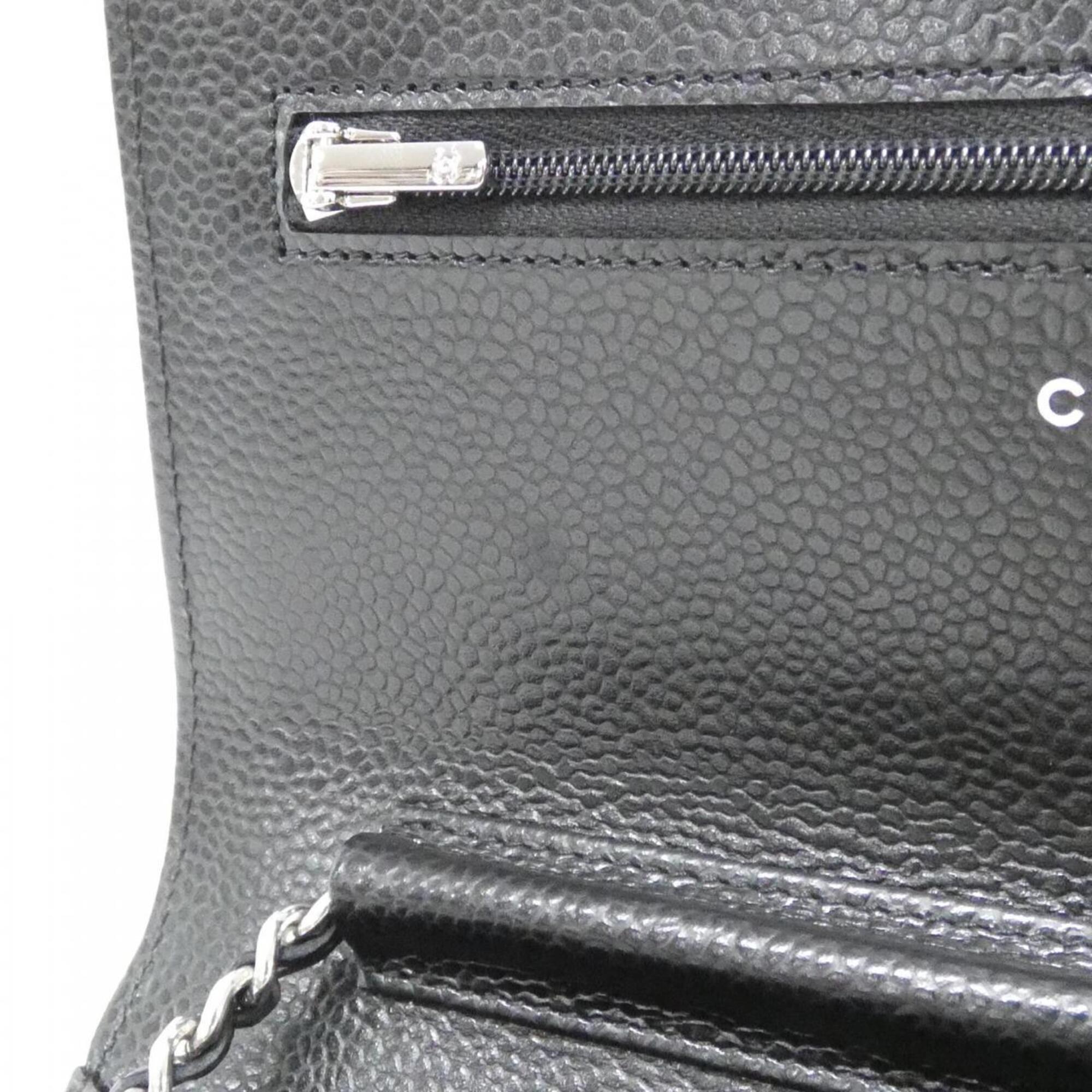 Chanel Black Bordeaux Grained Calfskin Chain/Shoulder Wallet (Pre-Owned)
