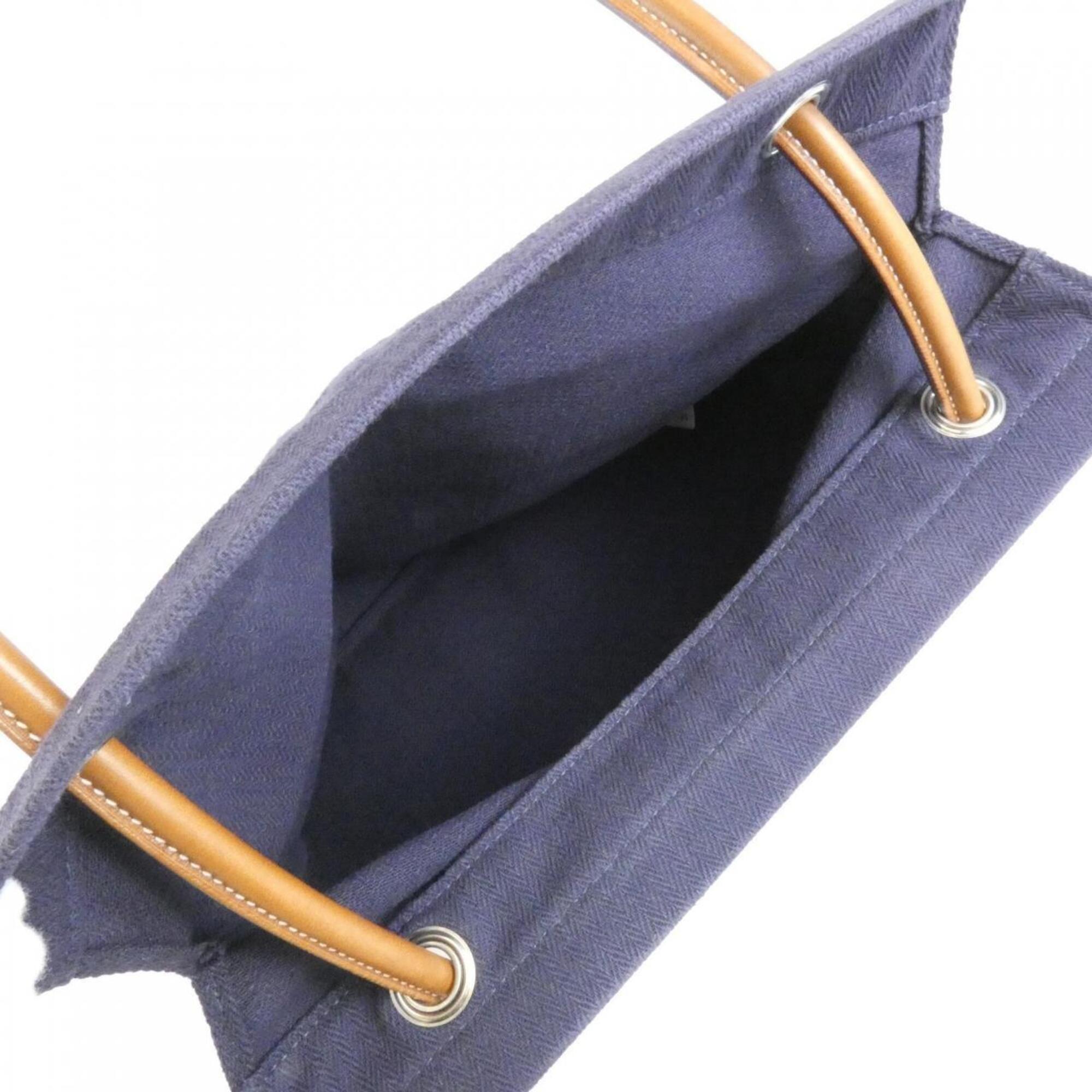 Hermes Blue Indigo Fauve Toile Chevron Barenia Leather Shoulder Bag (Pre-Owned)