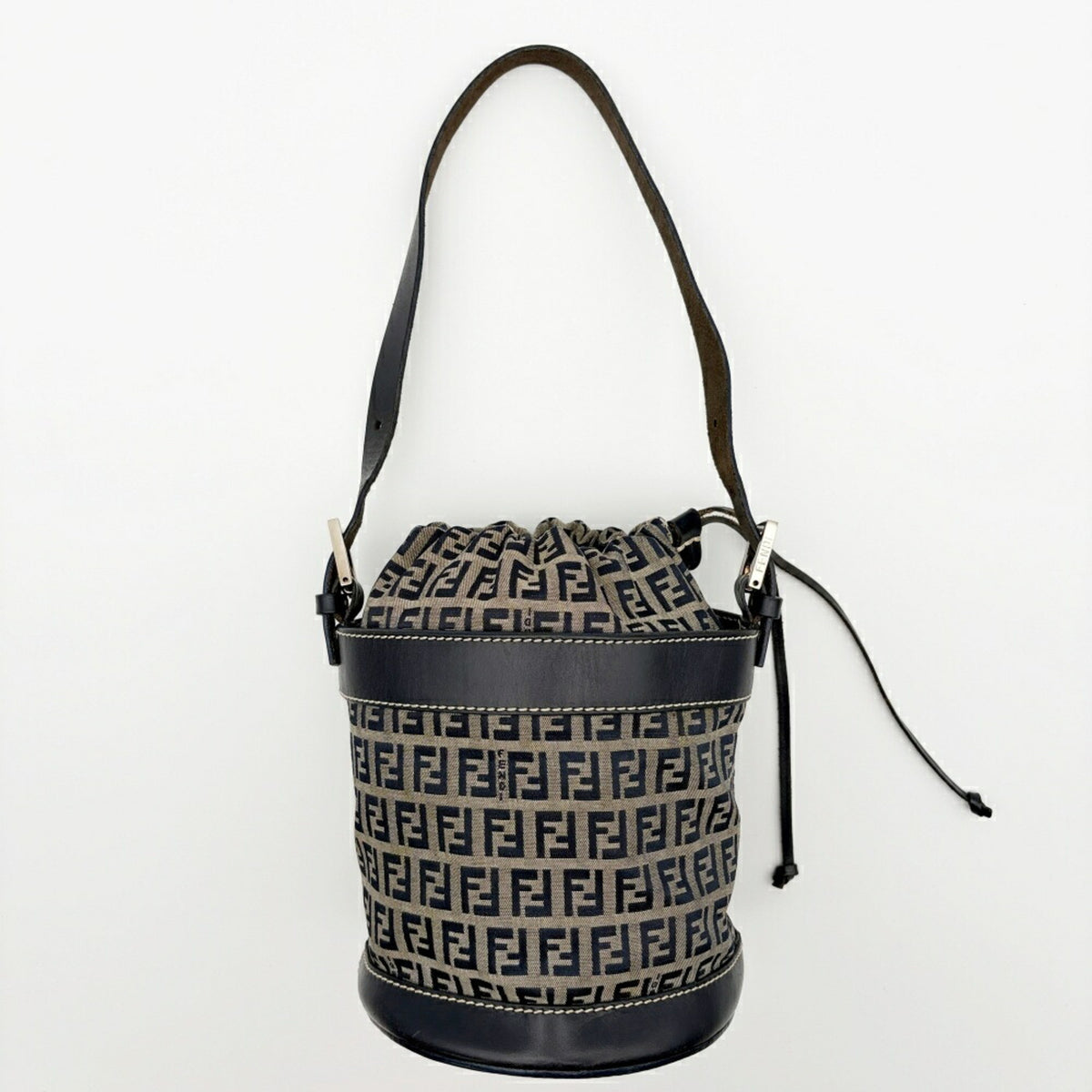 Fendi Zucca Navy Canvas Leather Shoulder Bag (Pre-Owned)