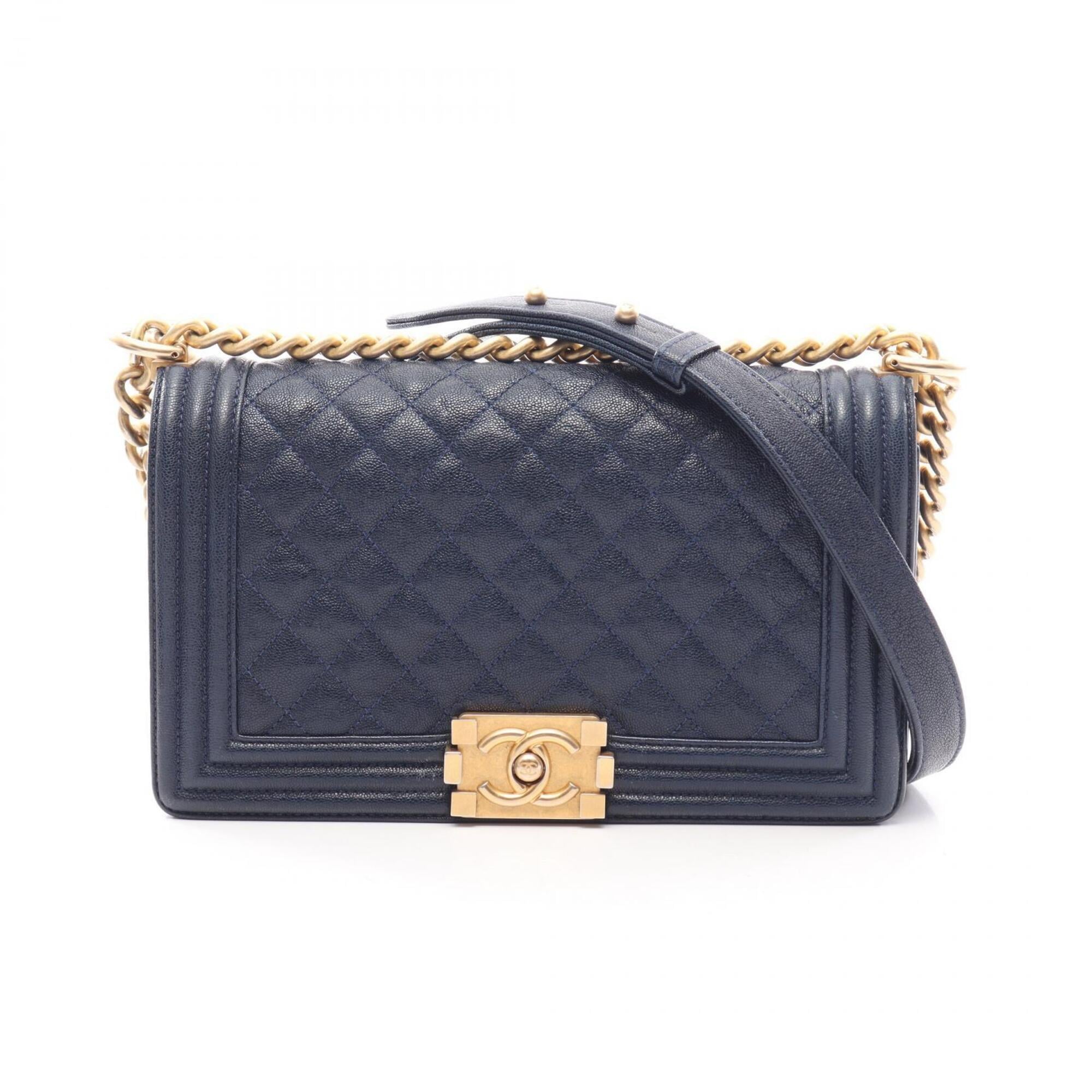 Chanel Navy Grained Calfskin Handbag Shoulder Bag (Pre-Owned)