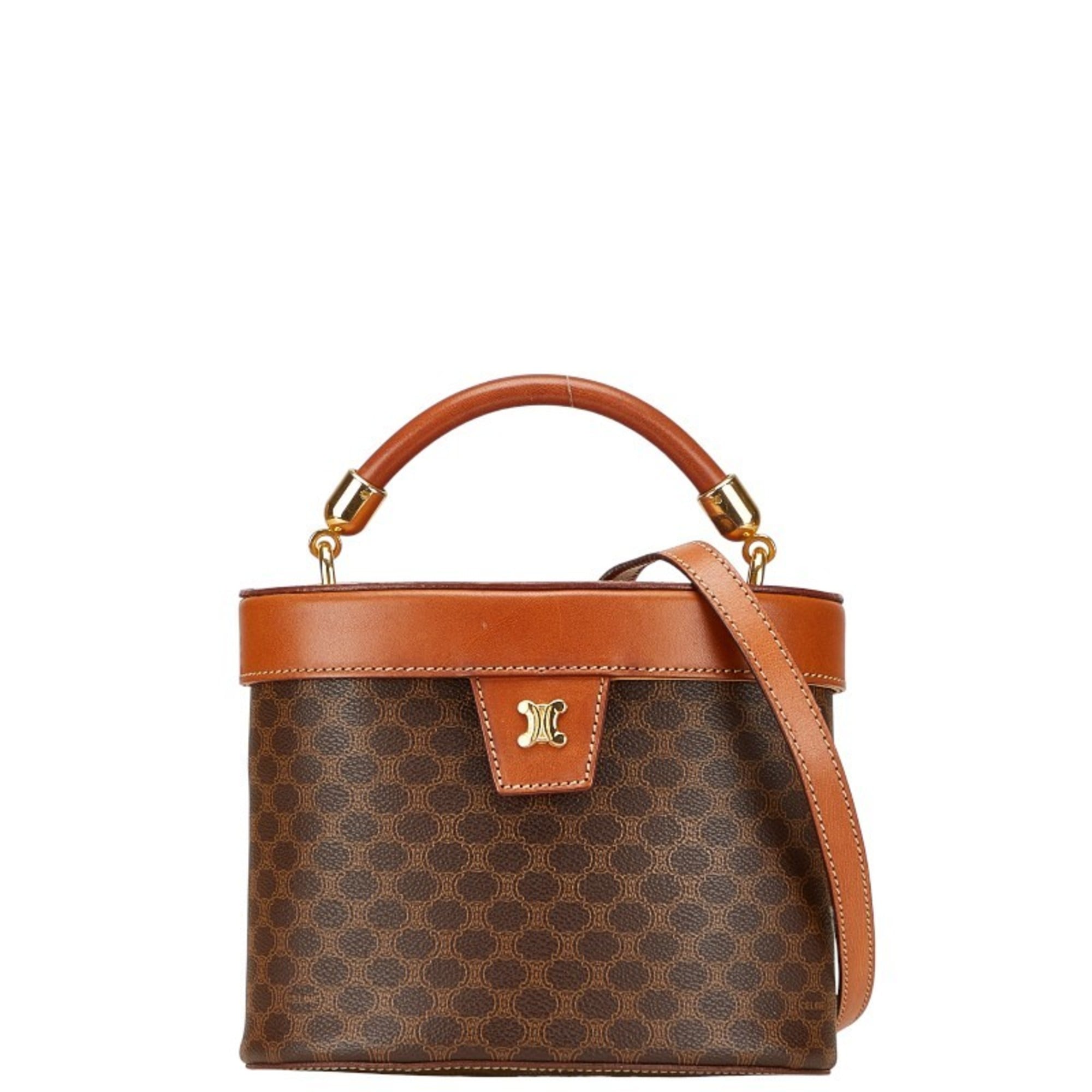 Celine Macadam Brown Pvc Leather Shoulder Bag Vanity Bag (Pre-Owned)