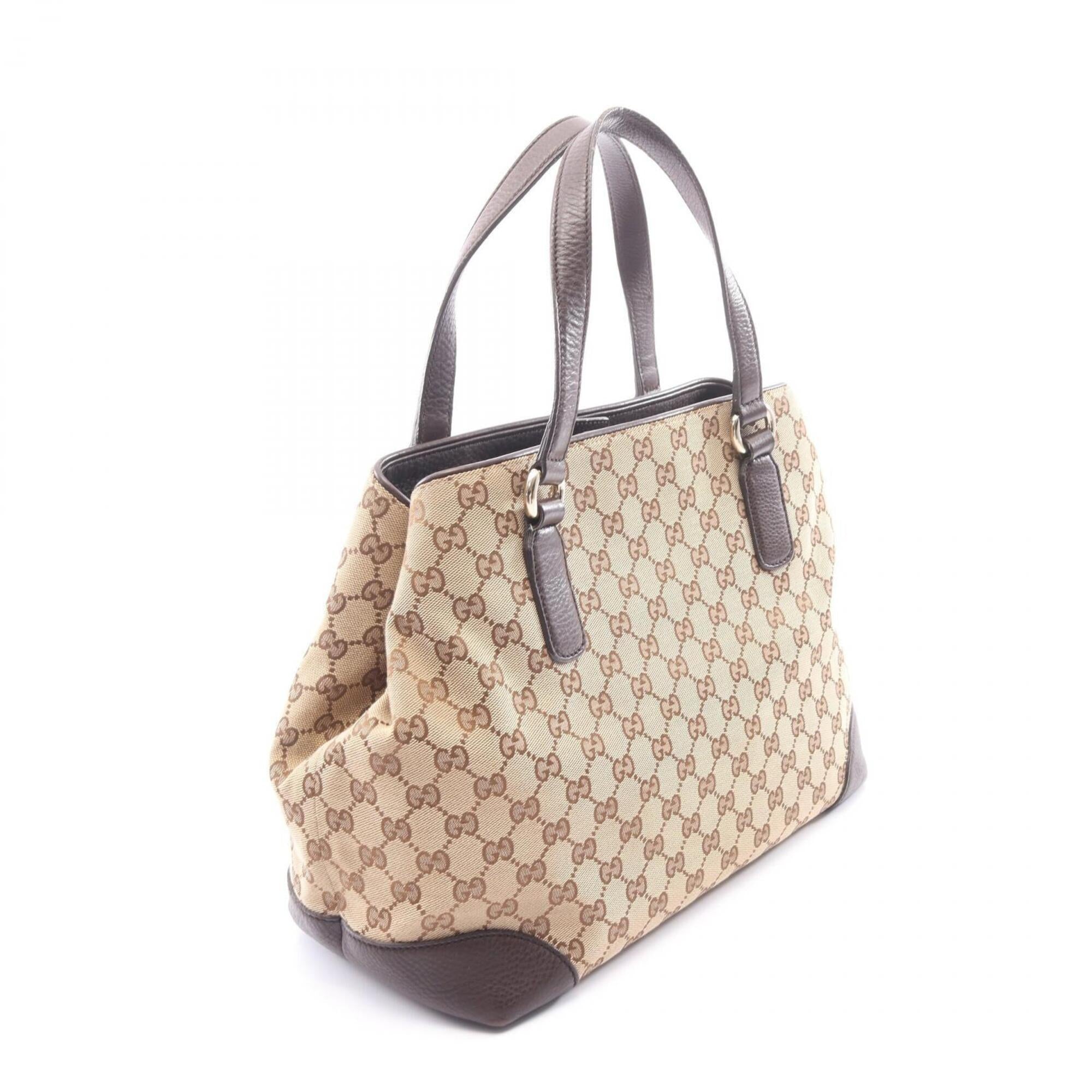 Gucci Beige Brown Multi-Color Canvas Leather Handbag Tote Bag (Pre-Owned)