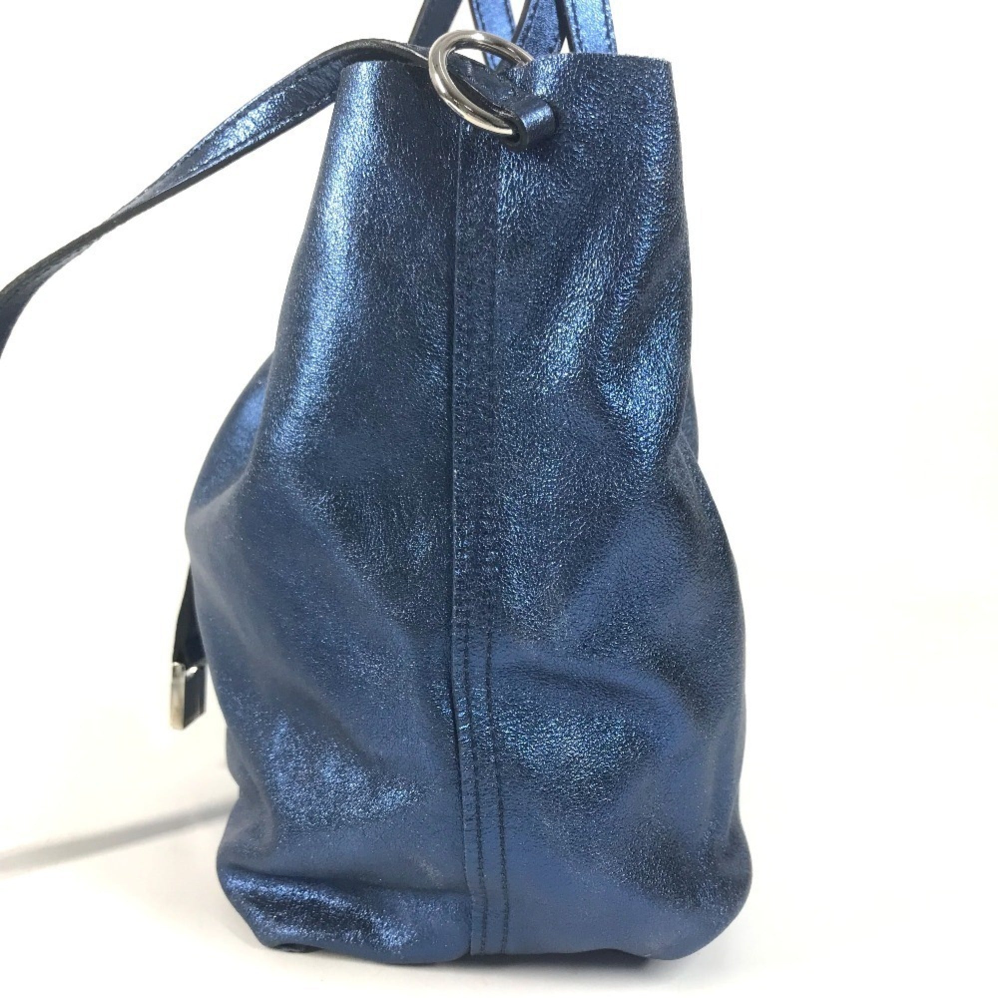 Tiffany Blue Metallic Leather Handbag Pouch Tote Bag (Pre-Owned)