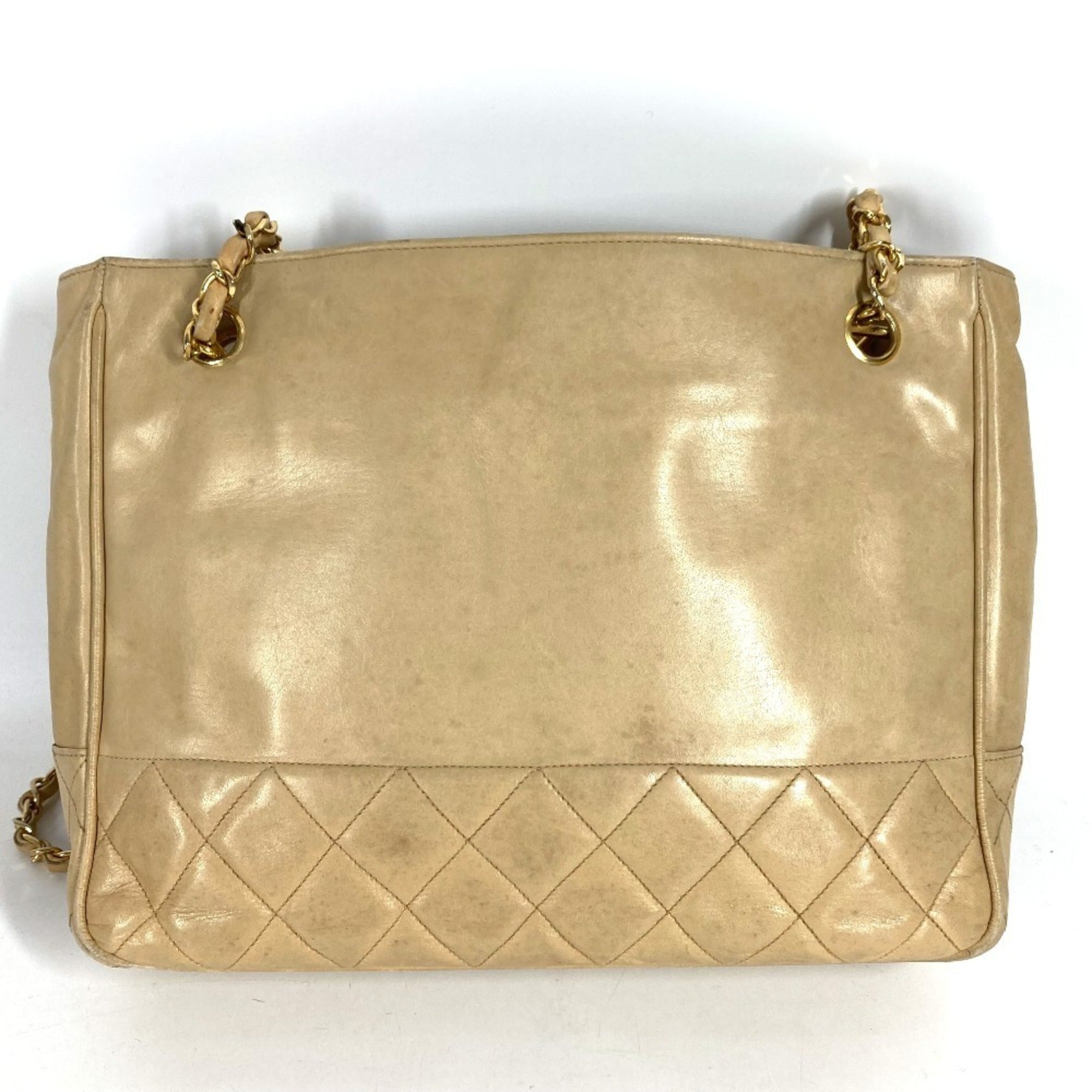 Chanel Beige Leather Shoulder Bag Tote Bag (Pre-Owned)