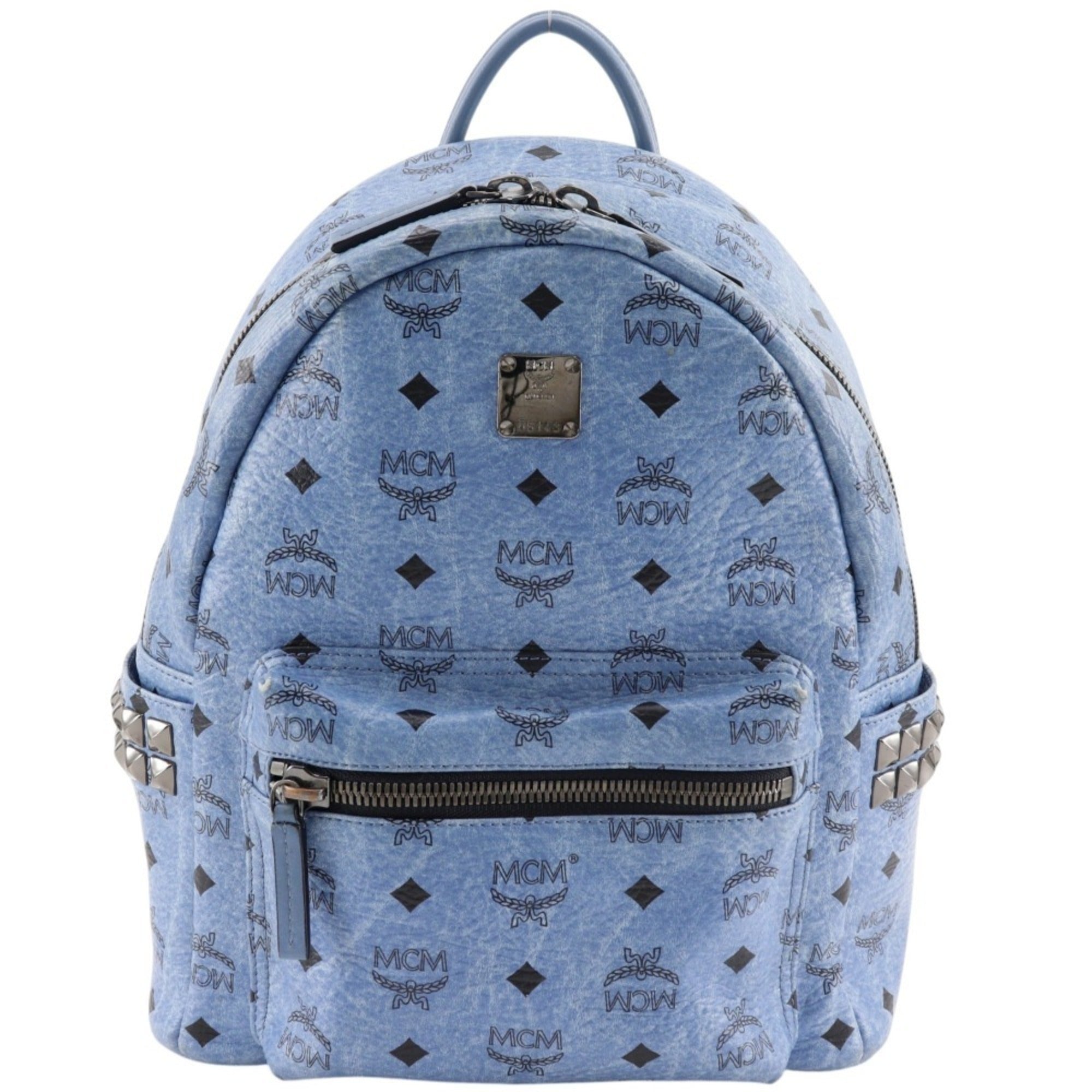 bright blue leather backpack from Mexico with hand-Dyed Wool it is lightweight and streamlined with functionality Mcm Light Blue Leather Backpack