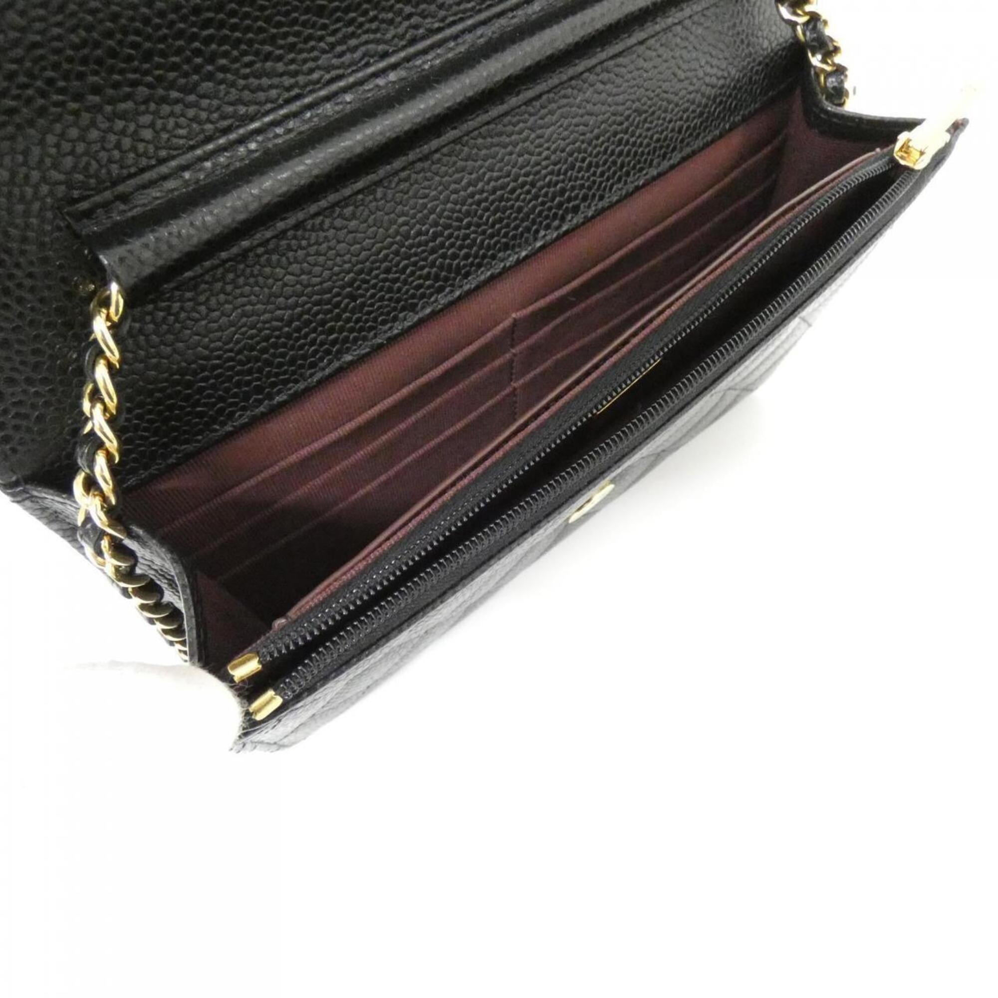 Chanel Black Bordeaux Grained Calfskin Chain/Shoulder Wallet (Pre-Owned)