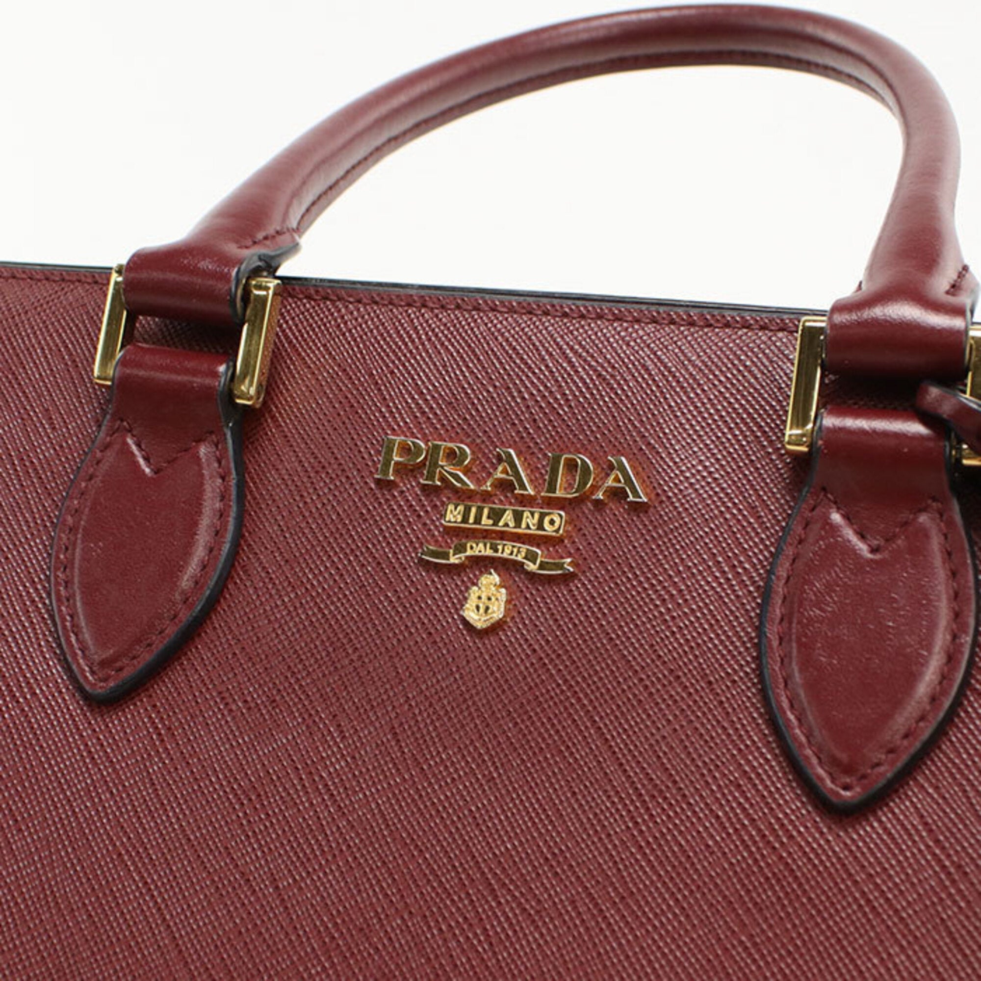 Prada Red Color Wine Leather Tote Bag (Pre-Owned)