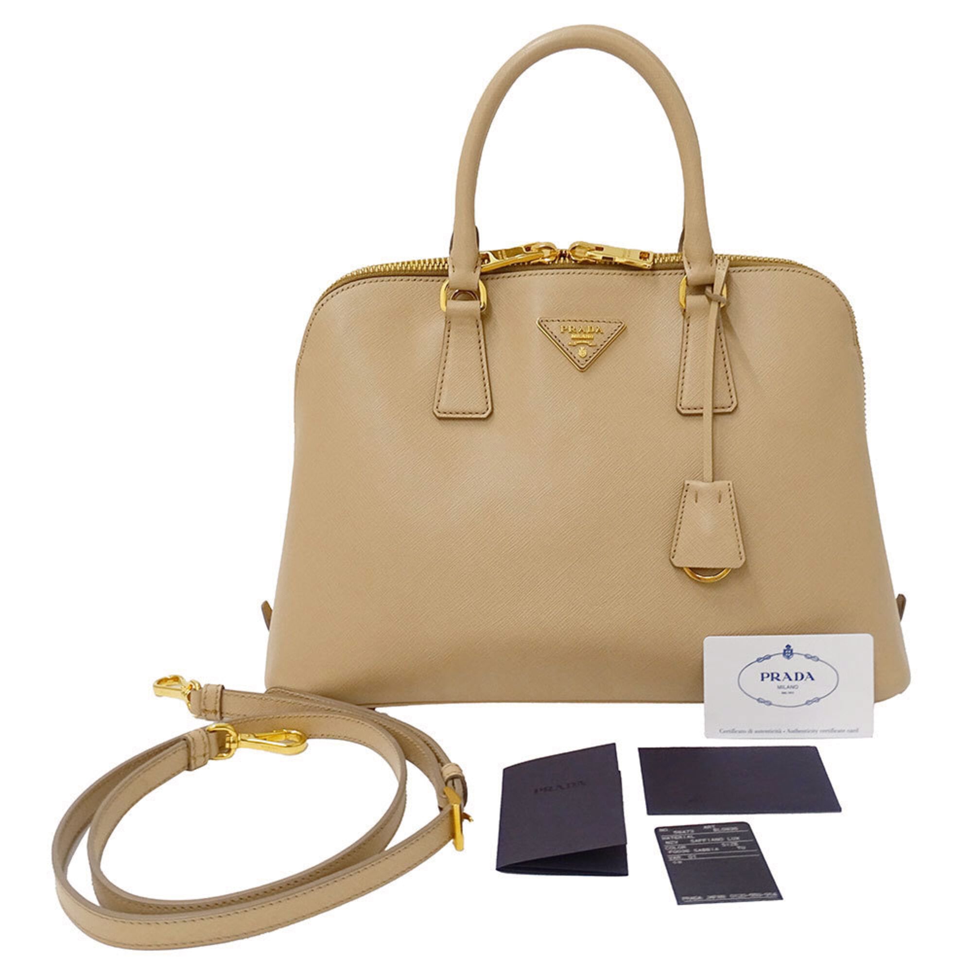 Prada Beige Saffiano Triangle Handbag Shoulder Bag (Pre-Owned)