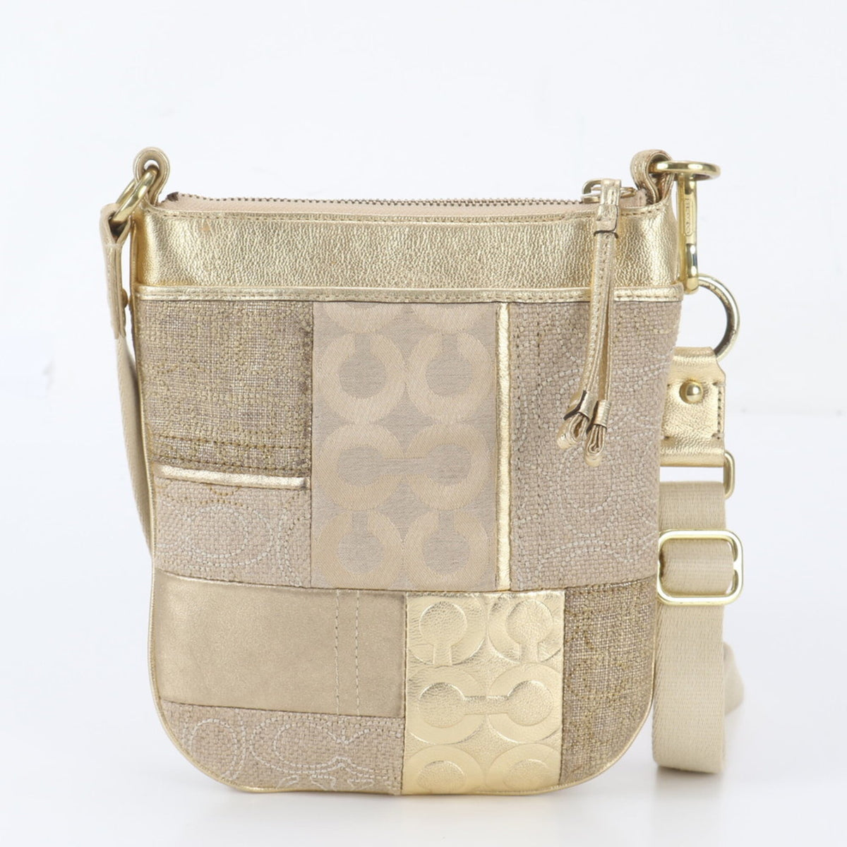 Coach Gold Leather Canvas Crossbody Bag Shoulder Bag (Pre-Owned)