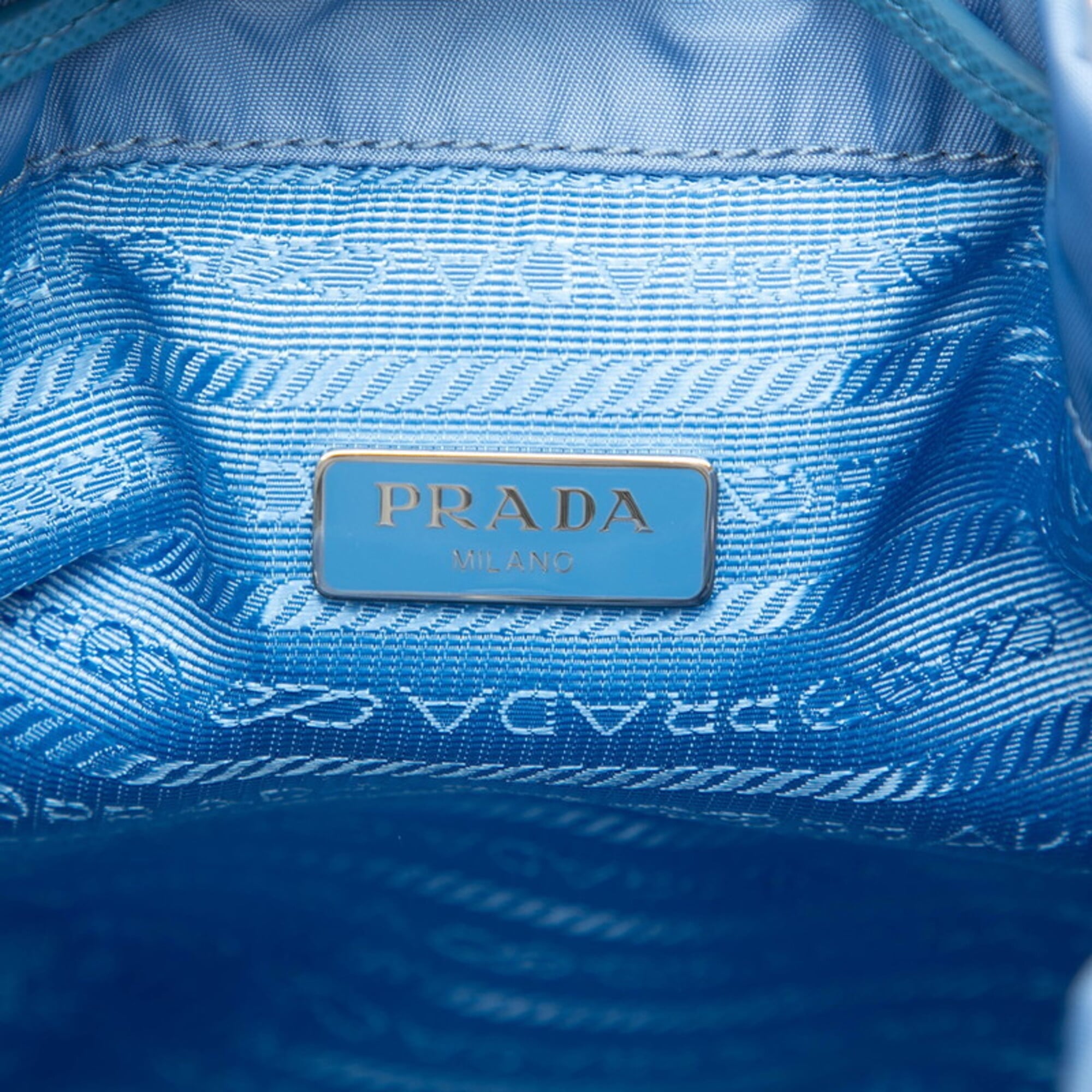 Prada Blue Nylon Leather Handbag Pouch (Pre-Owned)