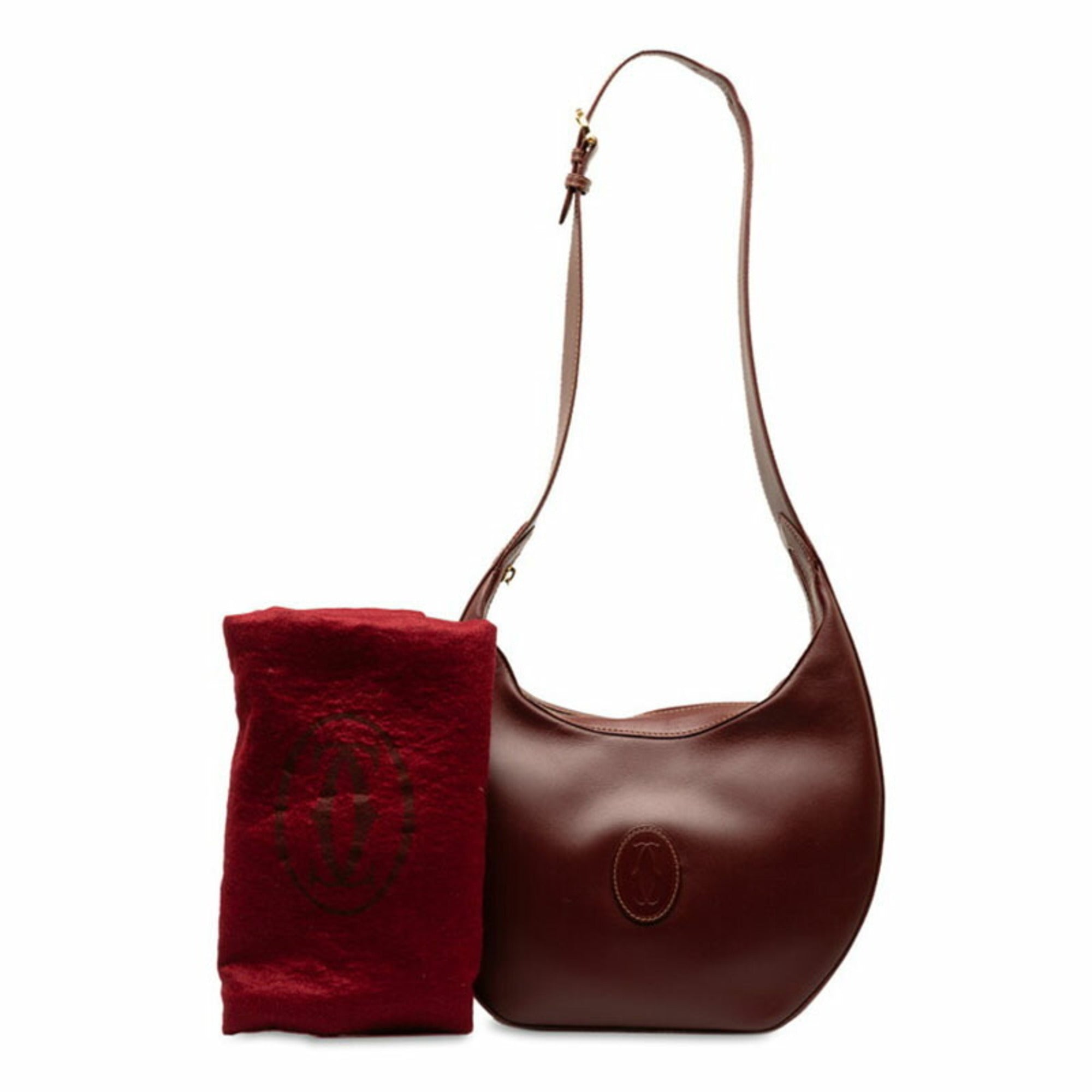 Cartier Bordeaux Wine Red Leather Shoulder Bag (Pre-Owned)